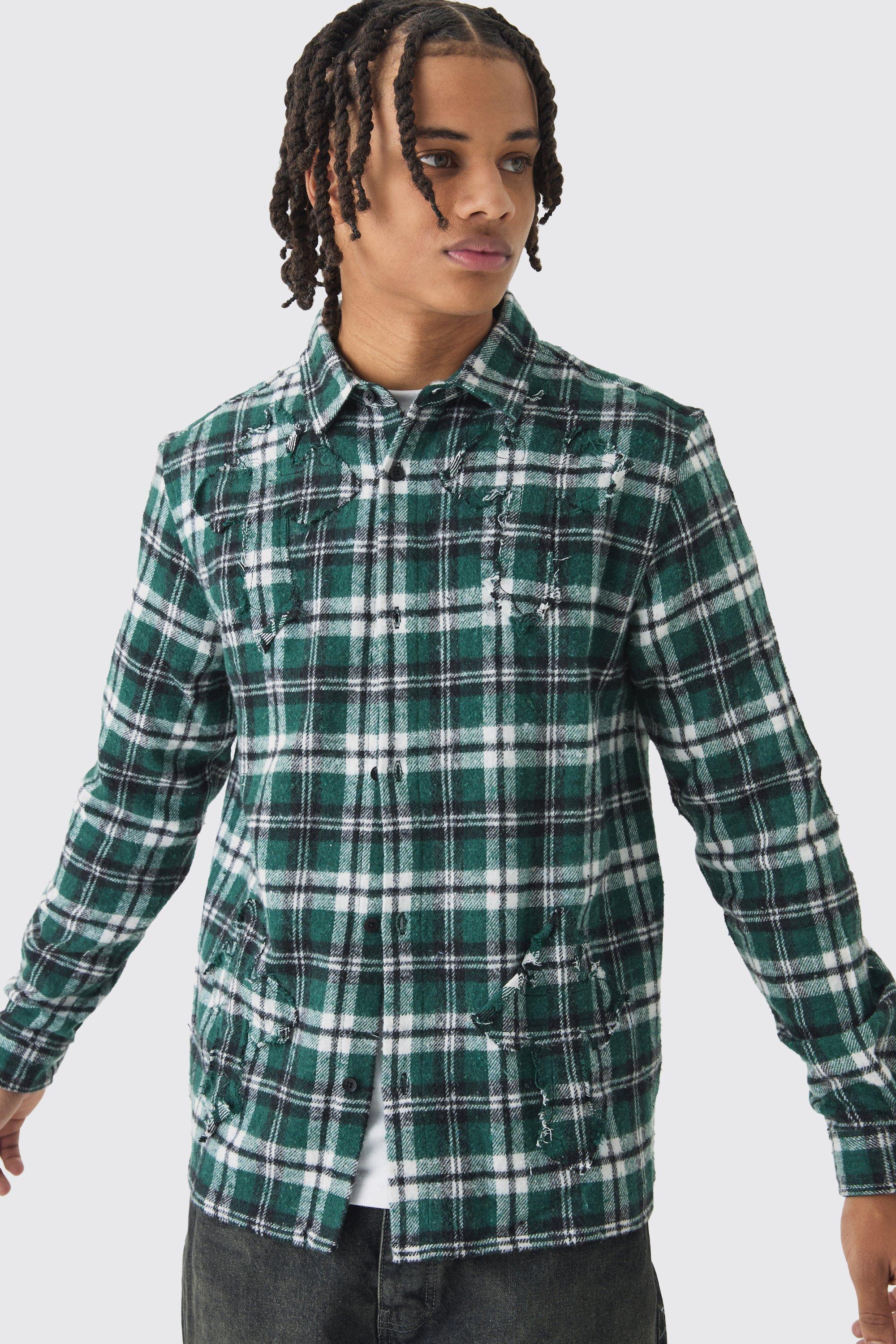 Mens Green Regular Fit Long Sleeve Check Shirt, Green