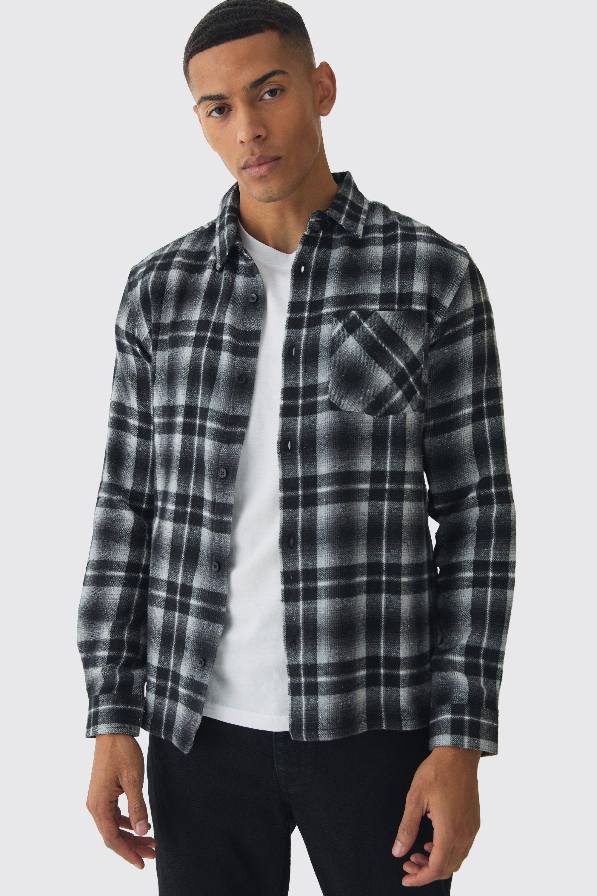 Mens Black Regular Fit Long Sleeve Check Shirt, Black