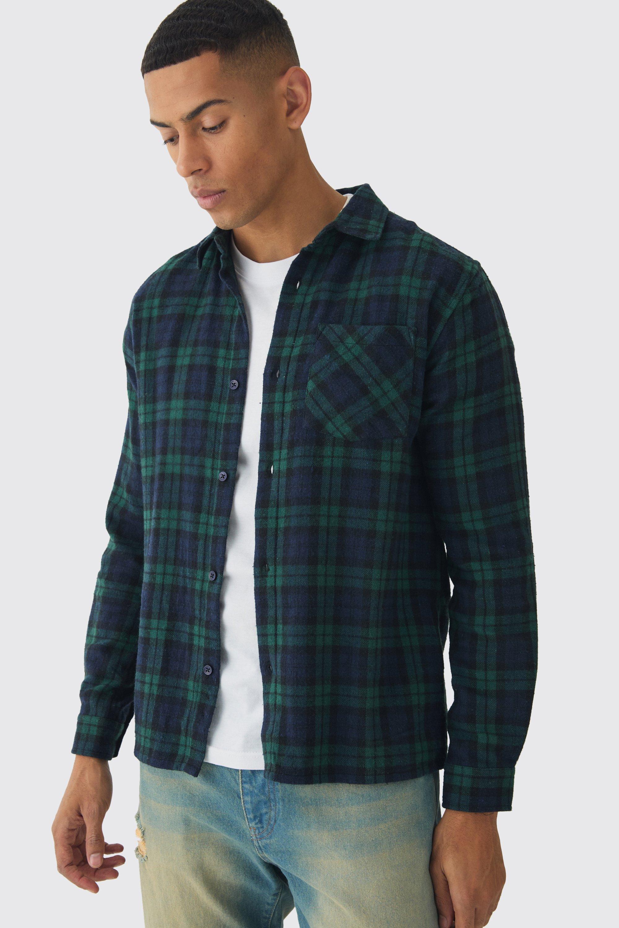 Mens Navy Regular Fit Long Sleeve Check Shirt, Navy