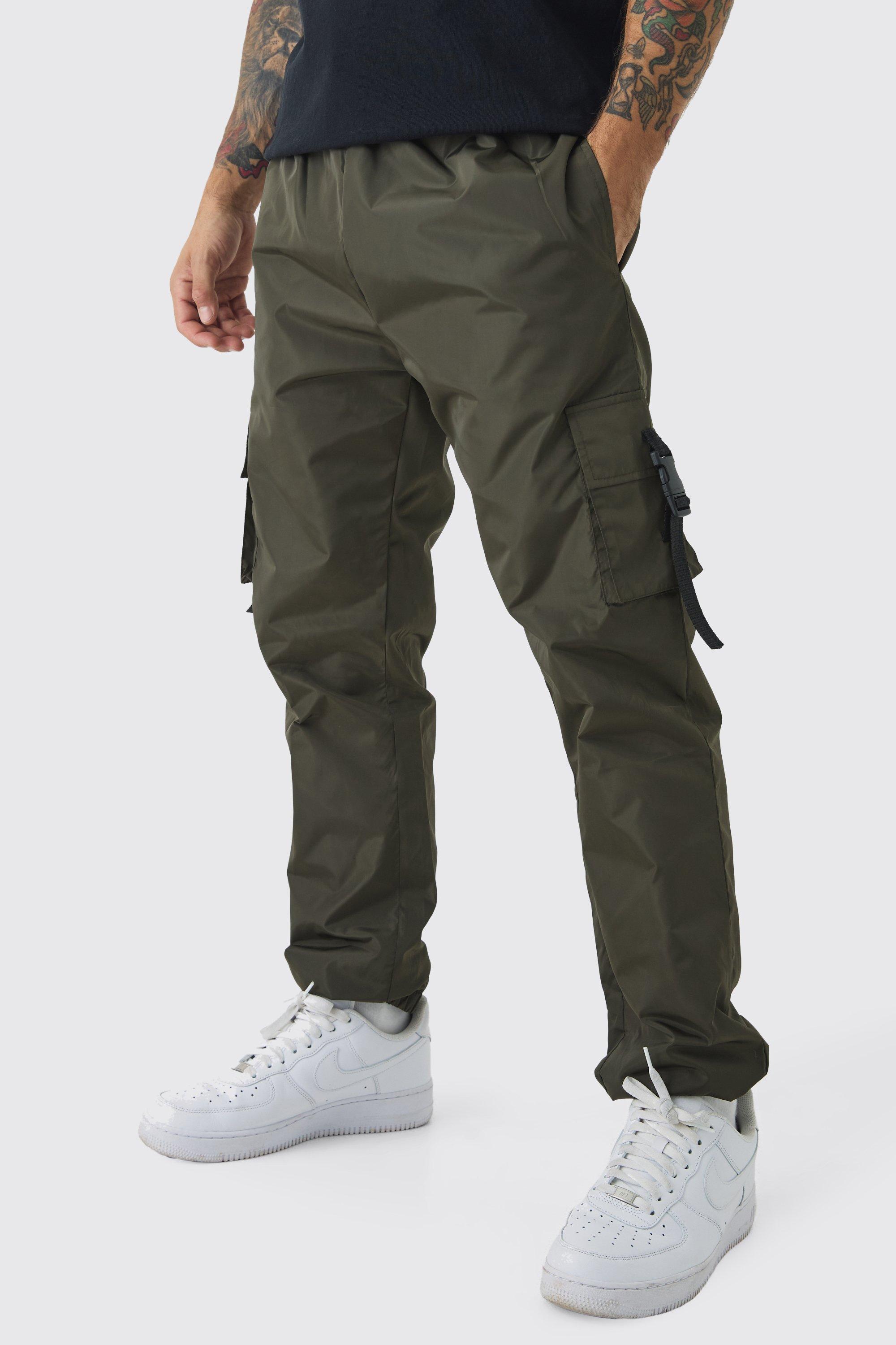 Mens Green Elasticated Waist Slim Fit Man Shell Cargo Jogger, Green