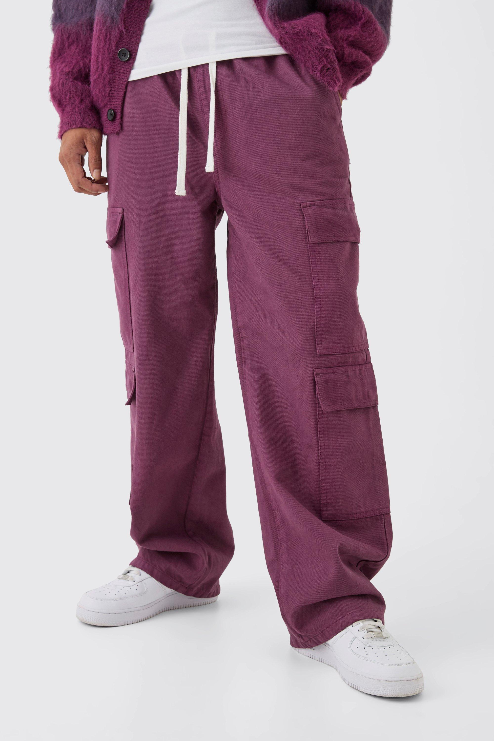 Boohoo Elastische Baggy Cargo Broek, Purple