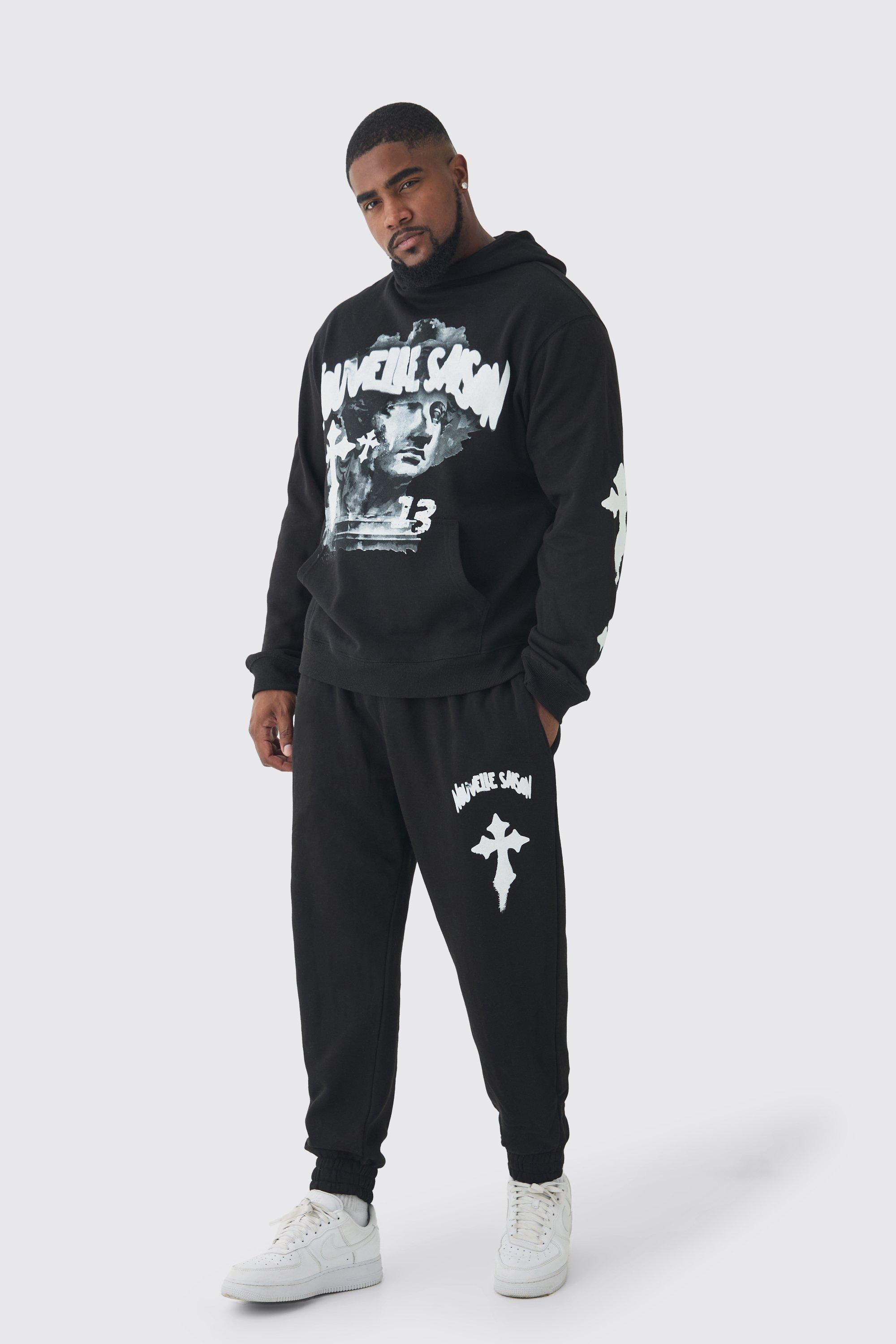 Mens Black Plus Gothic Renaissance Oversized Tracksuit, Black