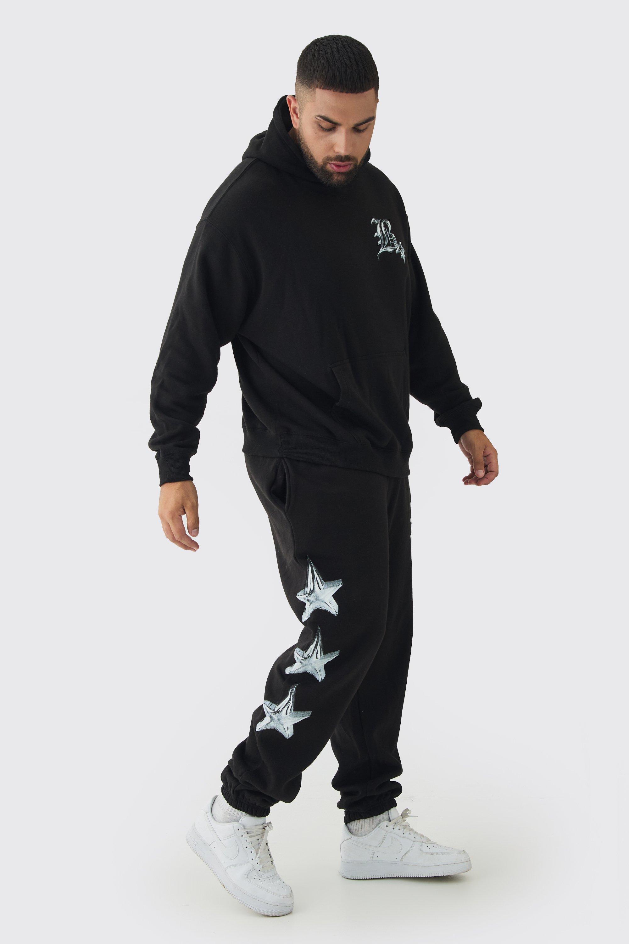 Mens Black Plus Metallic Y2K Graphic Tracksuit, Black