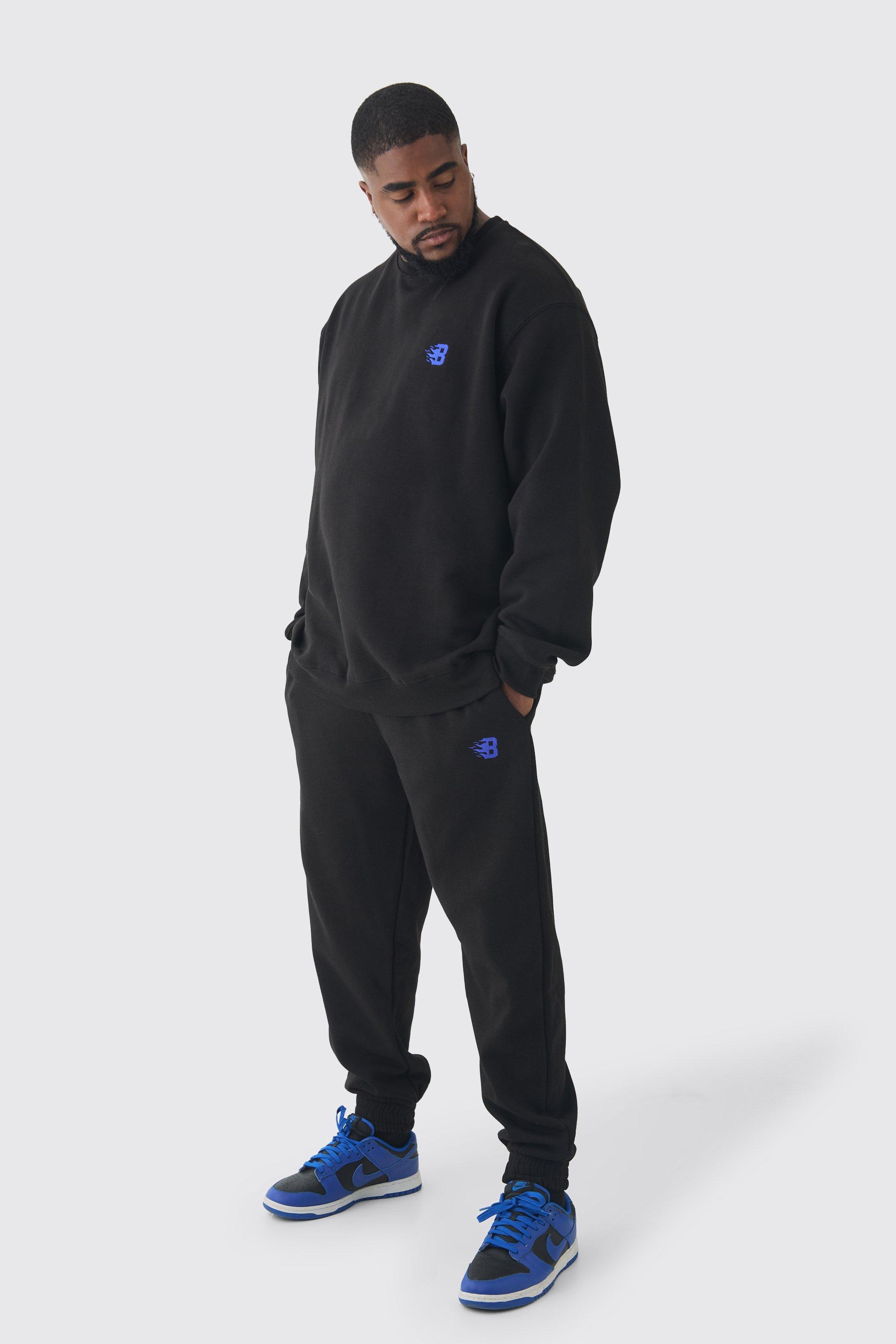 Mens Black Plus B Embroidered Sweat Tracksuit, Black