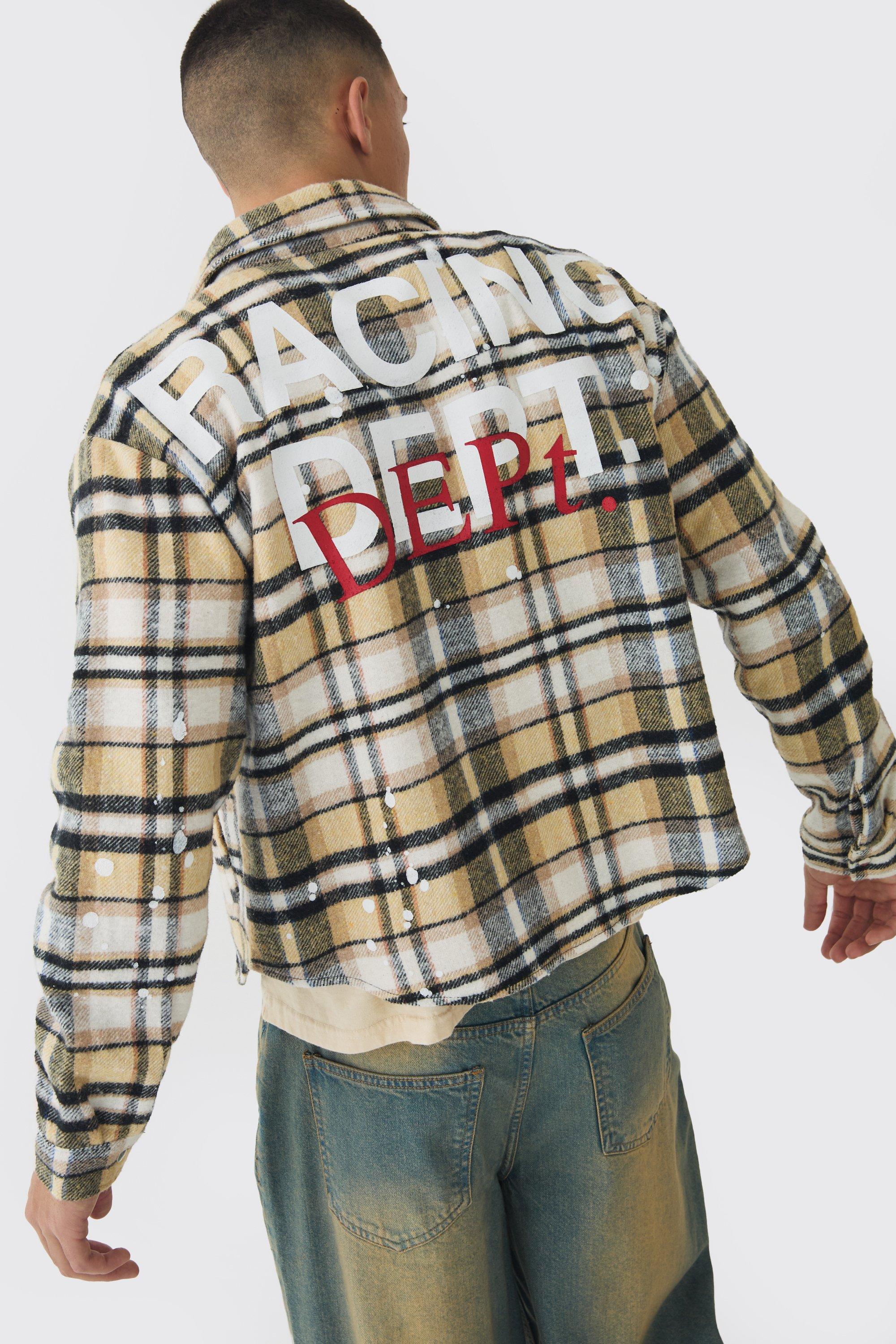 Mens Yellow Oversized Boxy Paint Splatter Check Shirt, Yellow