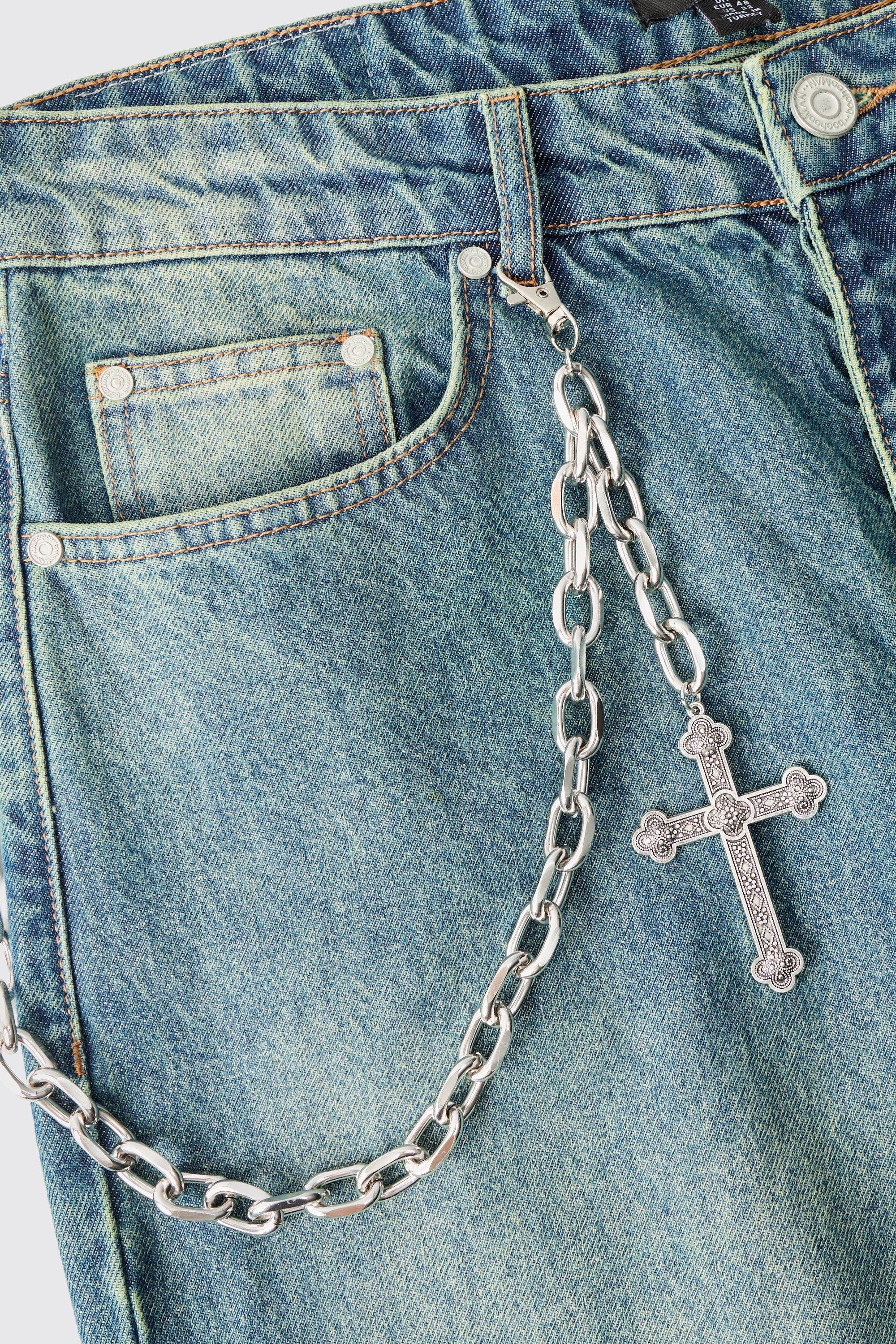 Boohoo Cross Skull Jean Chain In Silver, Silver