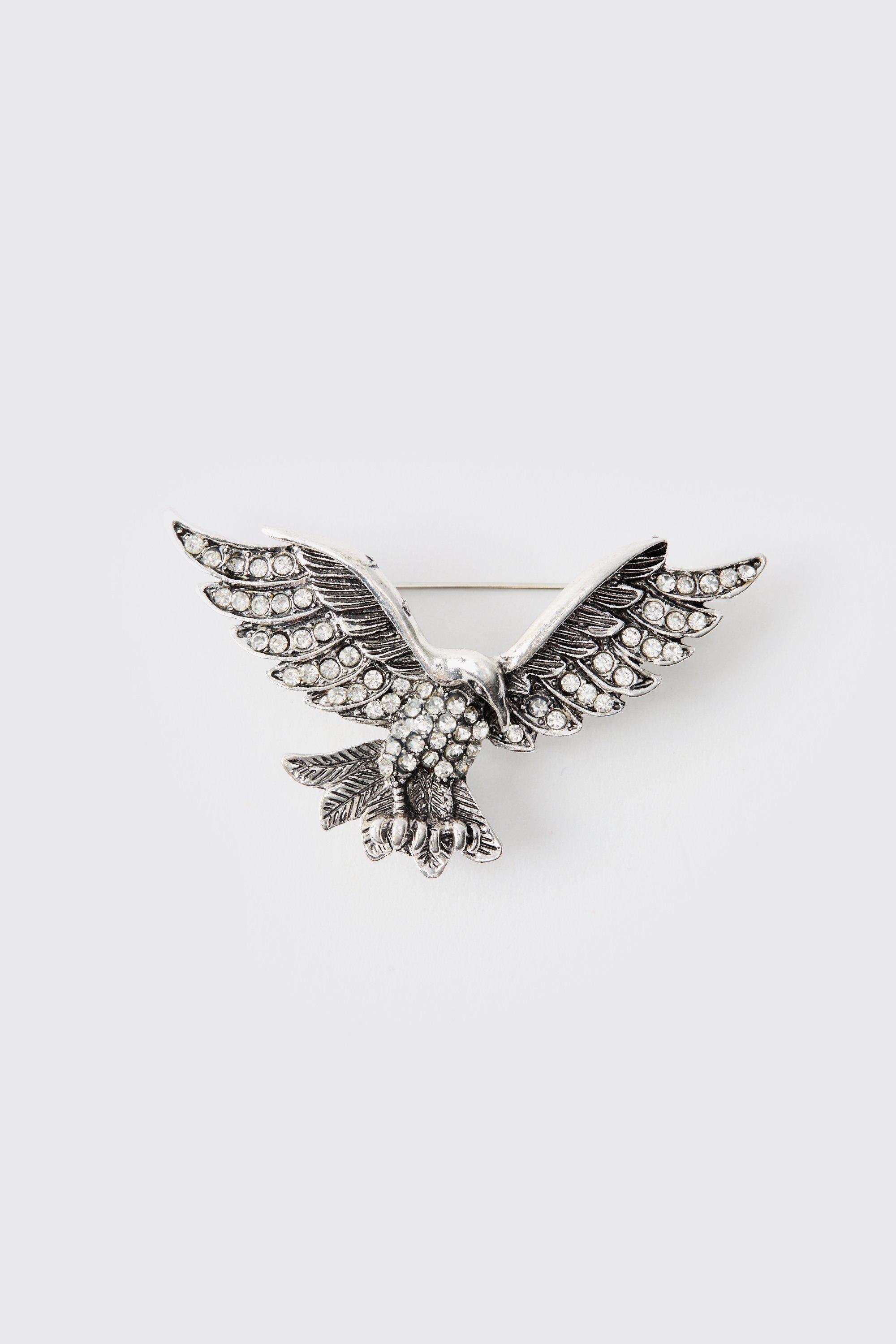 Mens Grey Silver Eagle Brooch, Grey