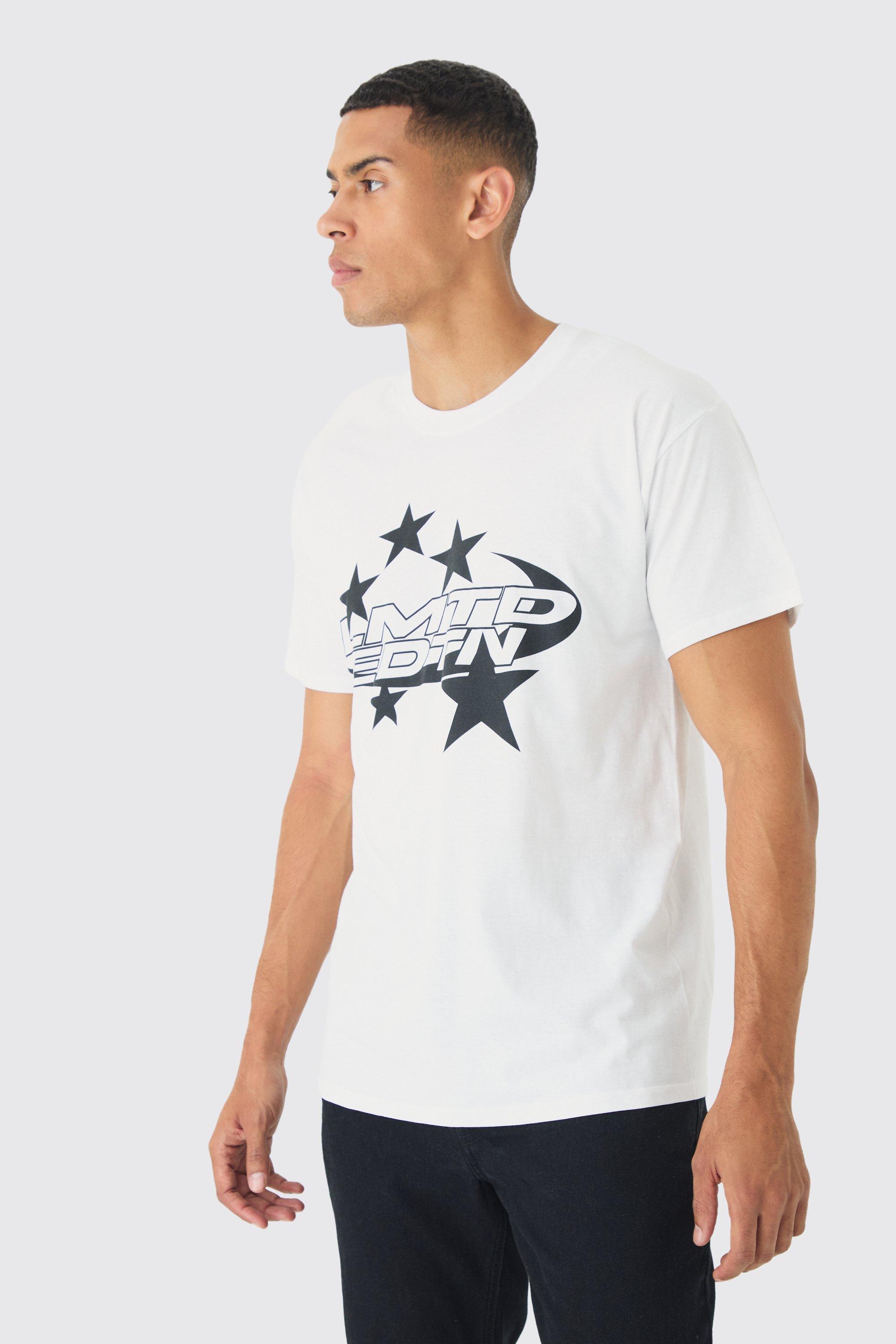 Mens White Regular Fit Lmtd Star Graphic T-Shirt, White