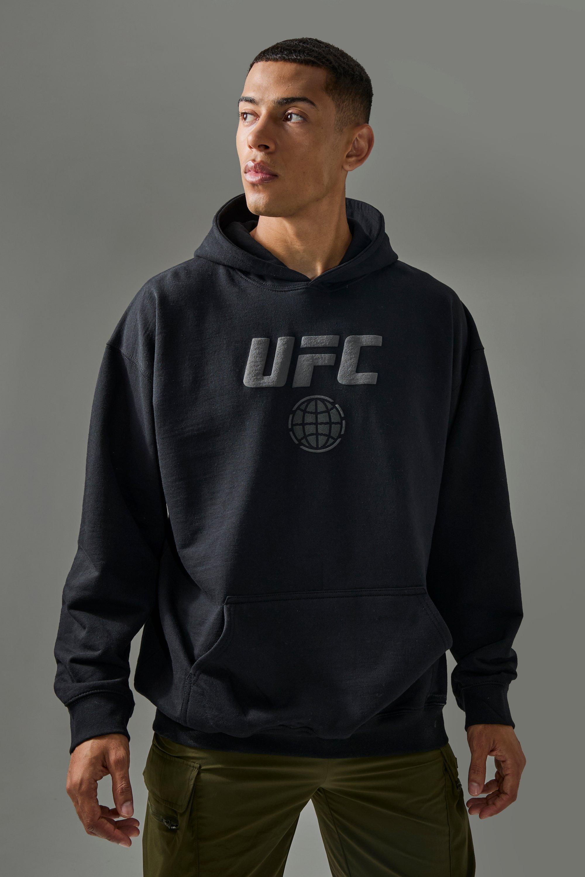 Mens Black Active Oversized UFC Puff Print License Hoodie, Black