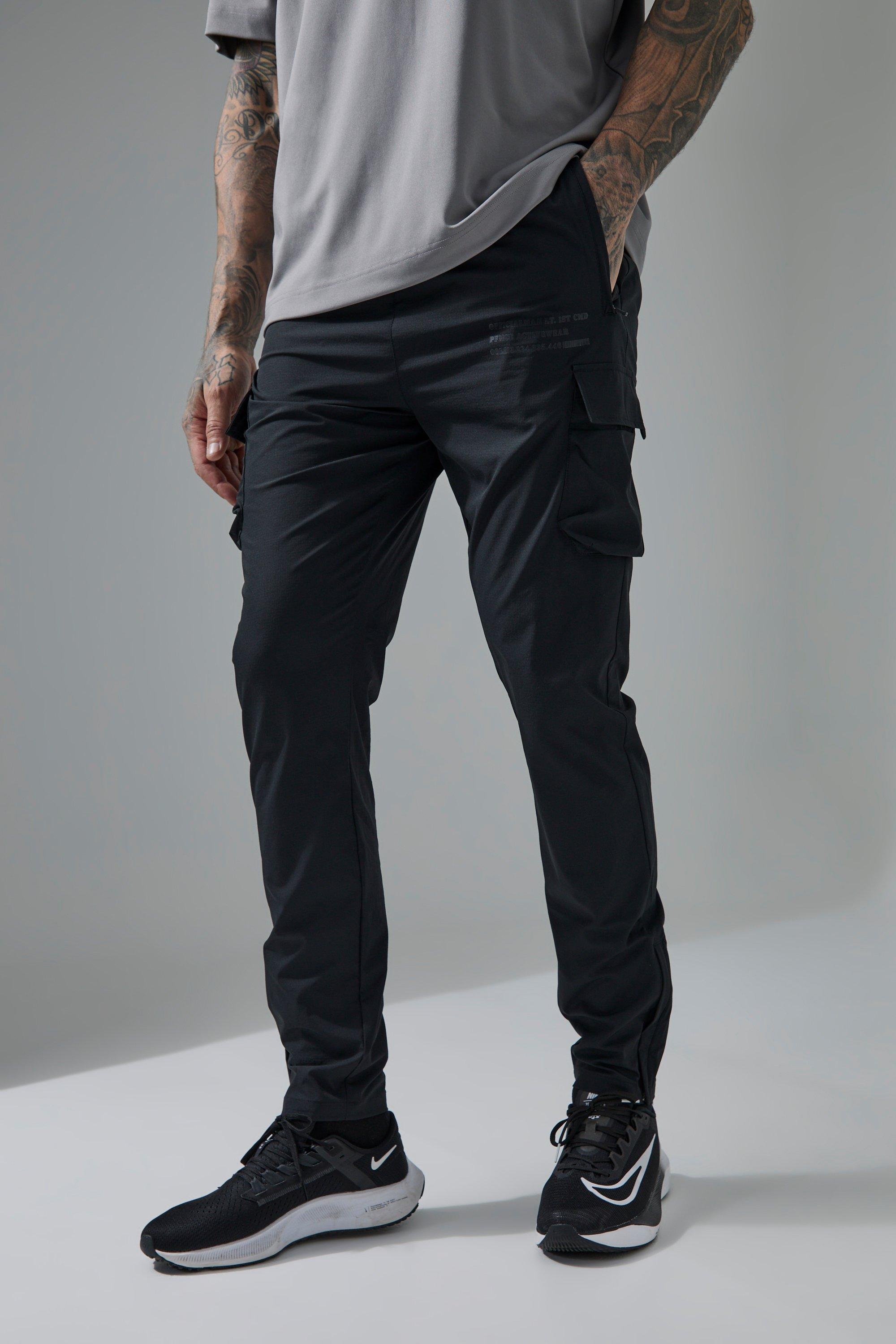 Mens Black Tall Man Active Gym Technical Tapered Cargo Jogger, Black