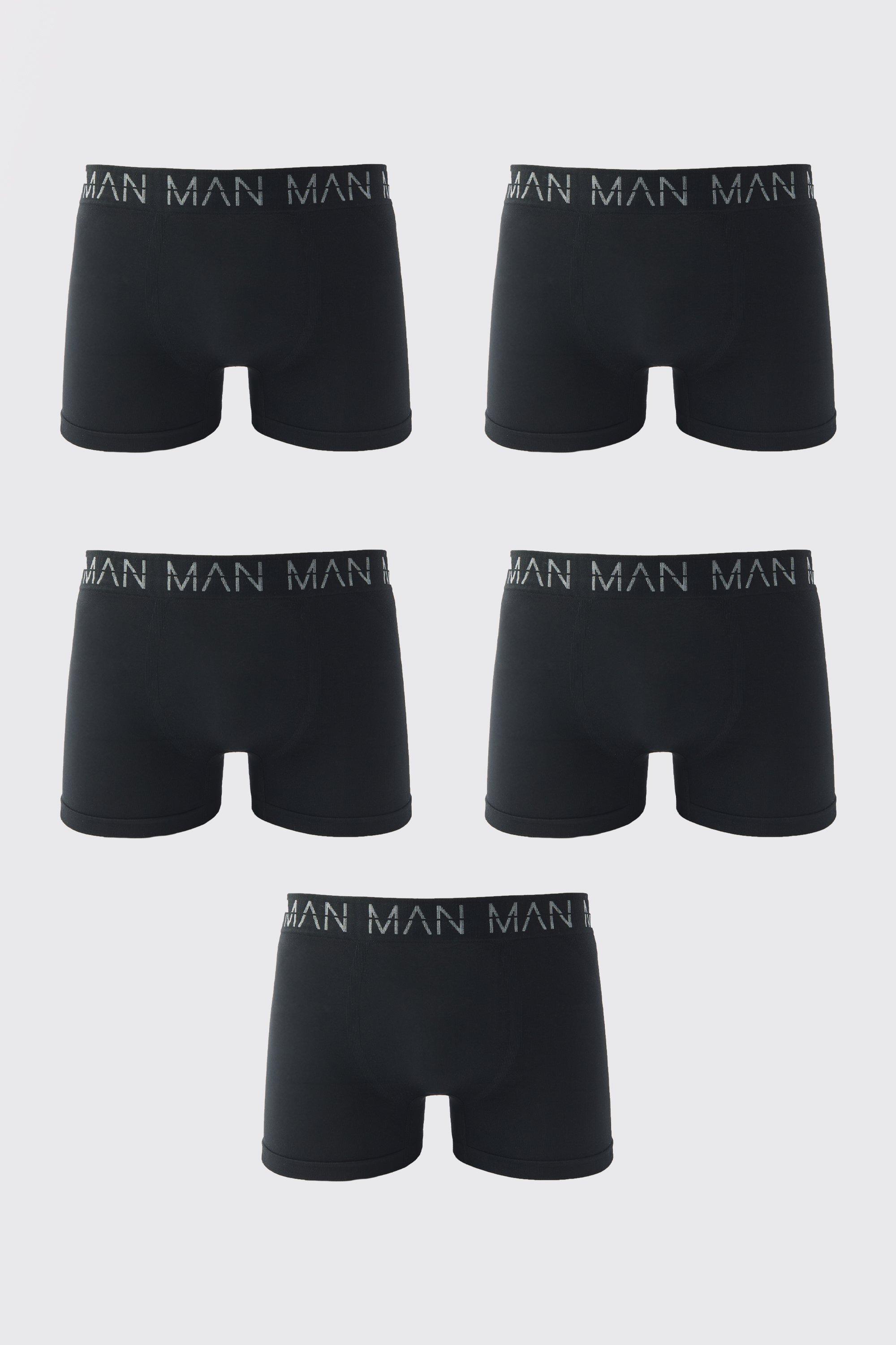 Mens Black Man Active Seamless Boxer 5 Pack, Black