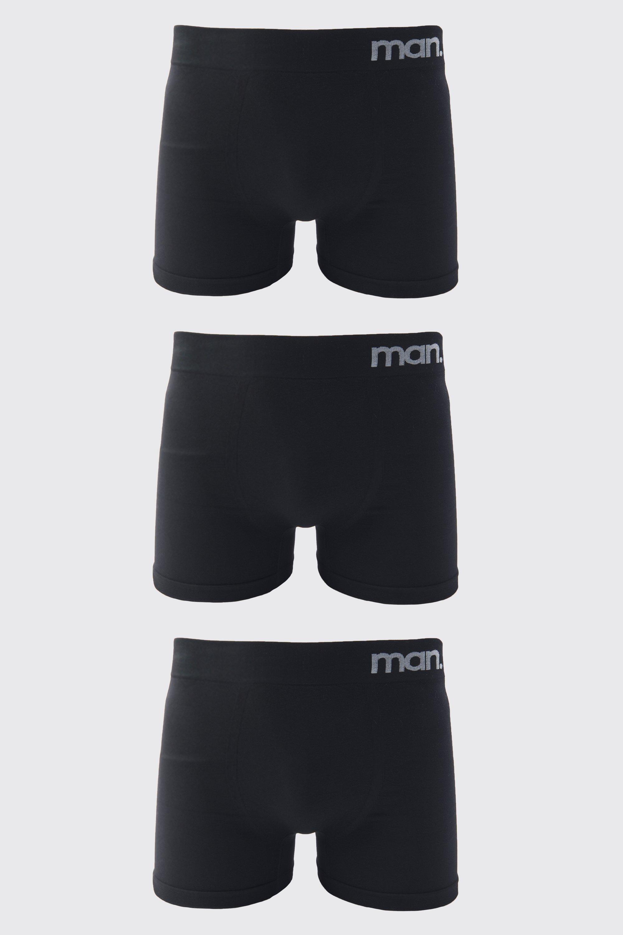 Mens Black Man Sport Seamless Boxer 3 Pack, Black