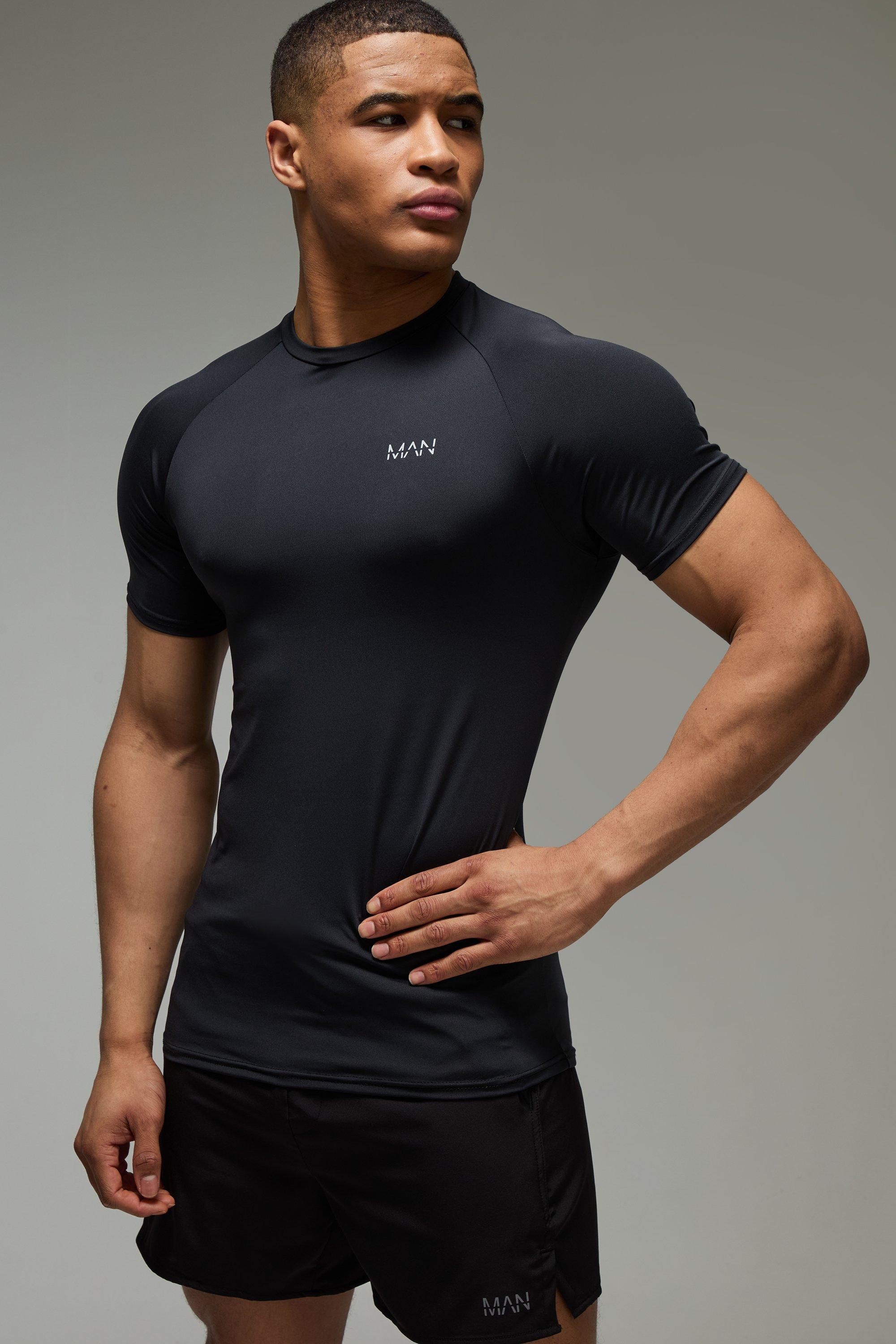Mens Black Man Active Muscle Fit T-shirt, Black