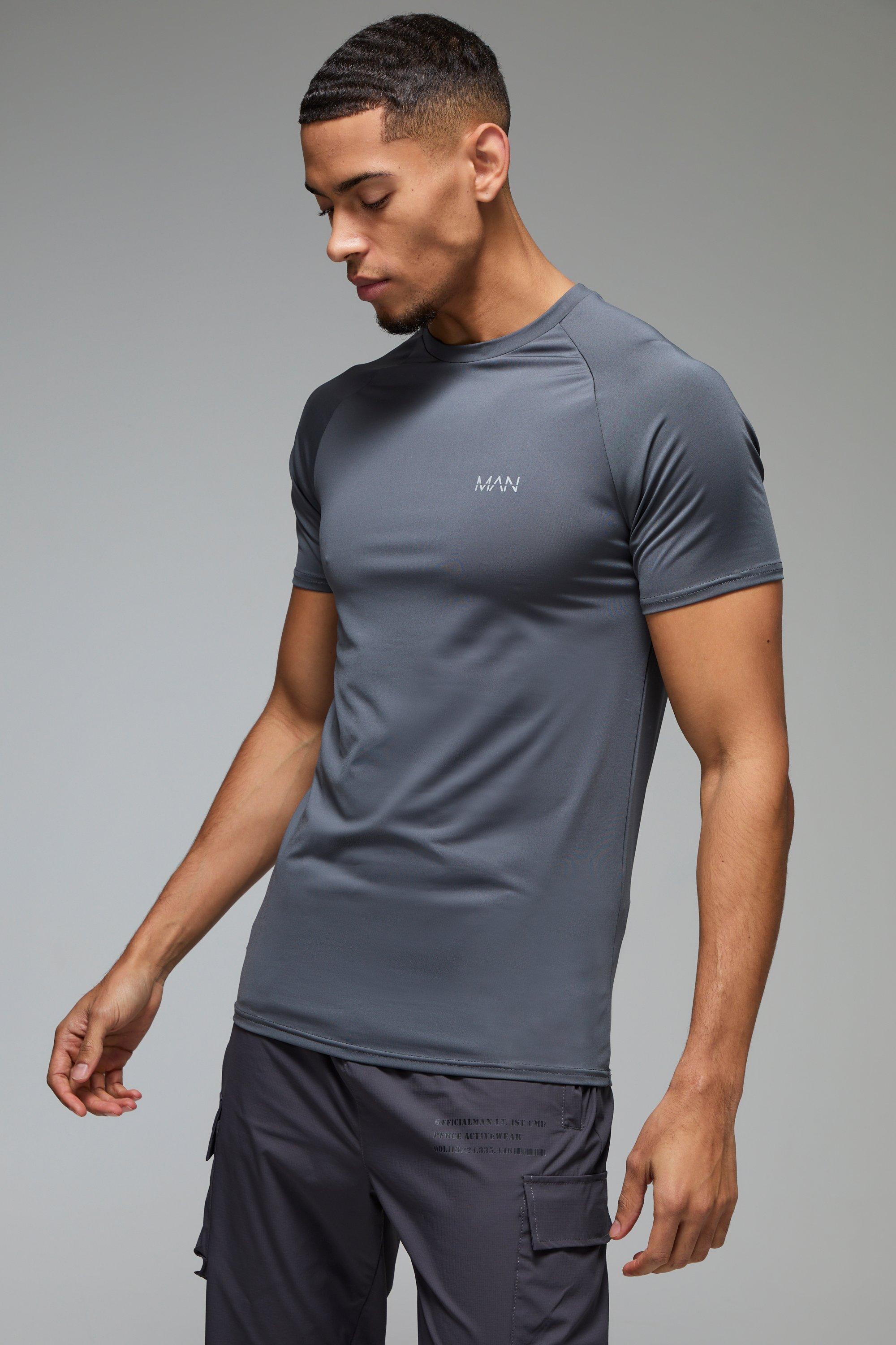 Mens Grey Man Active Muscle Fit T-shirt, Grey