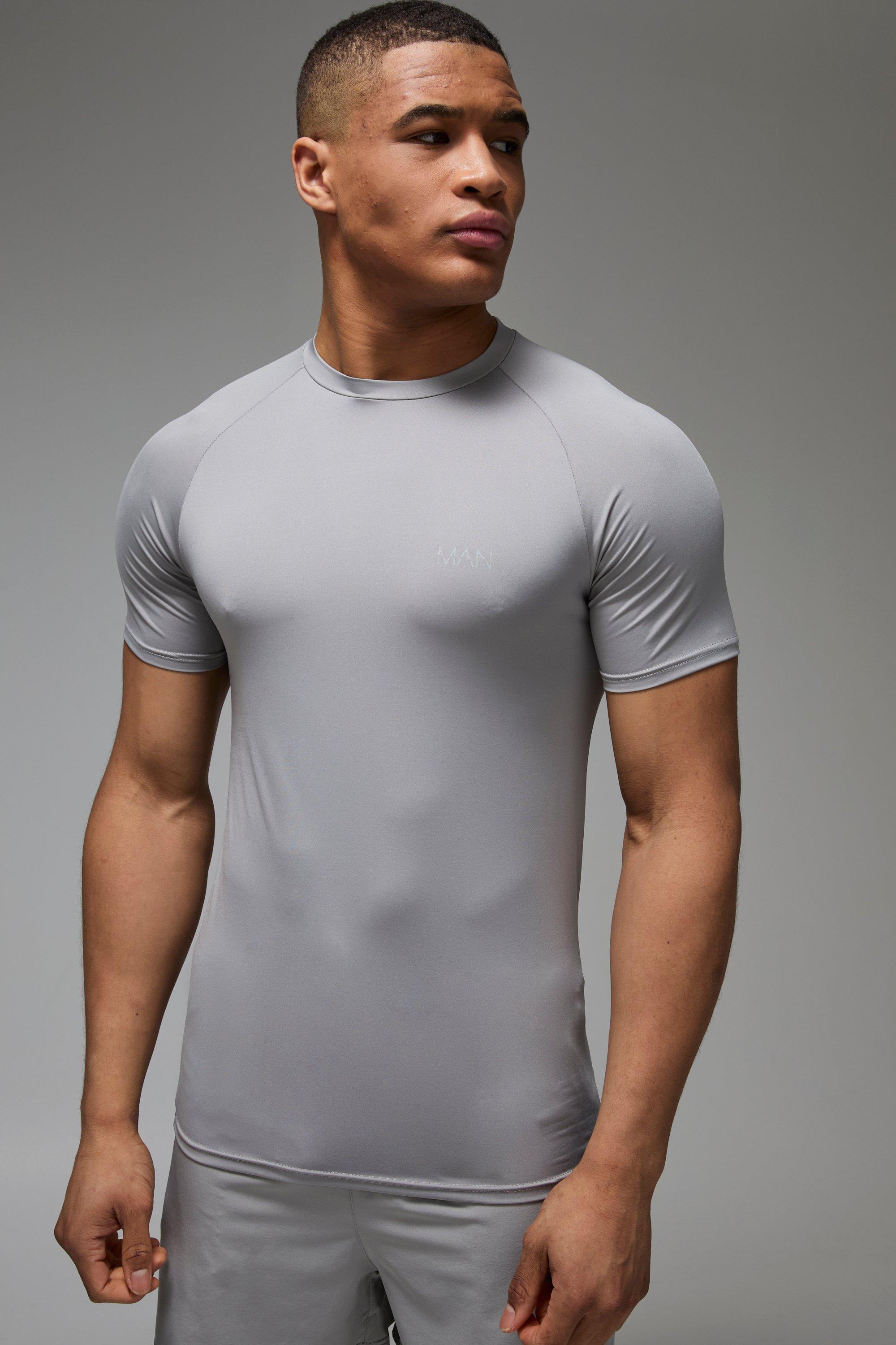 Mens Grey Man Active Muscle Fit T-shirt, Grey