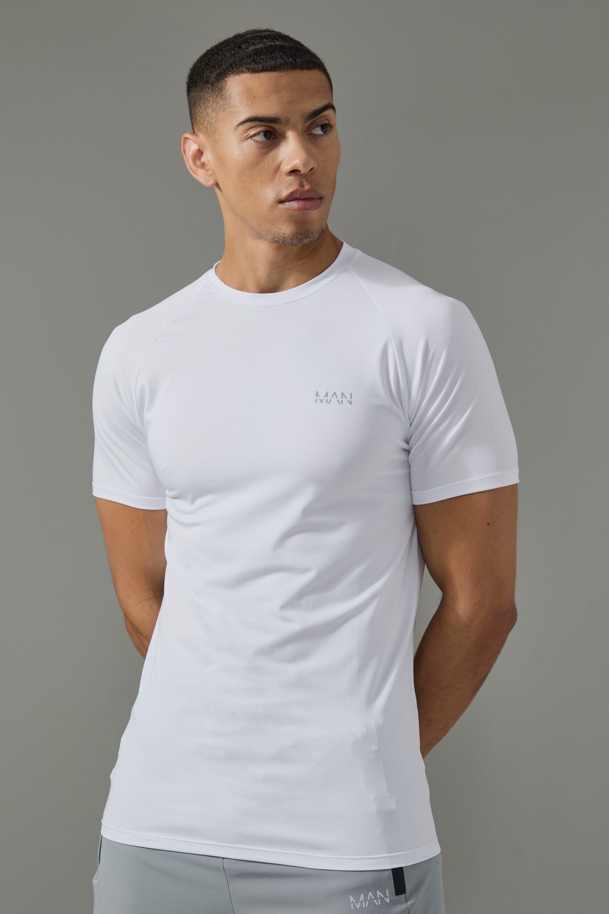 Mens White Man Active Muscle Fit T-shirt, White