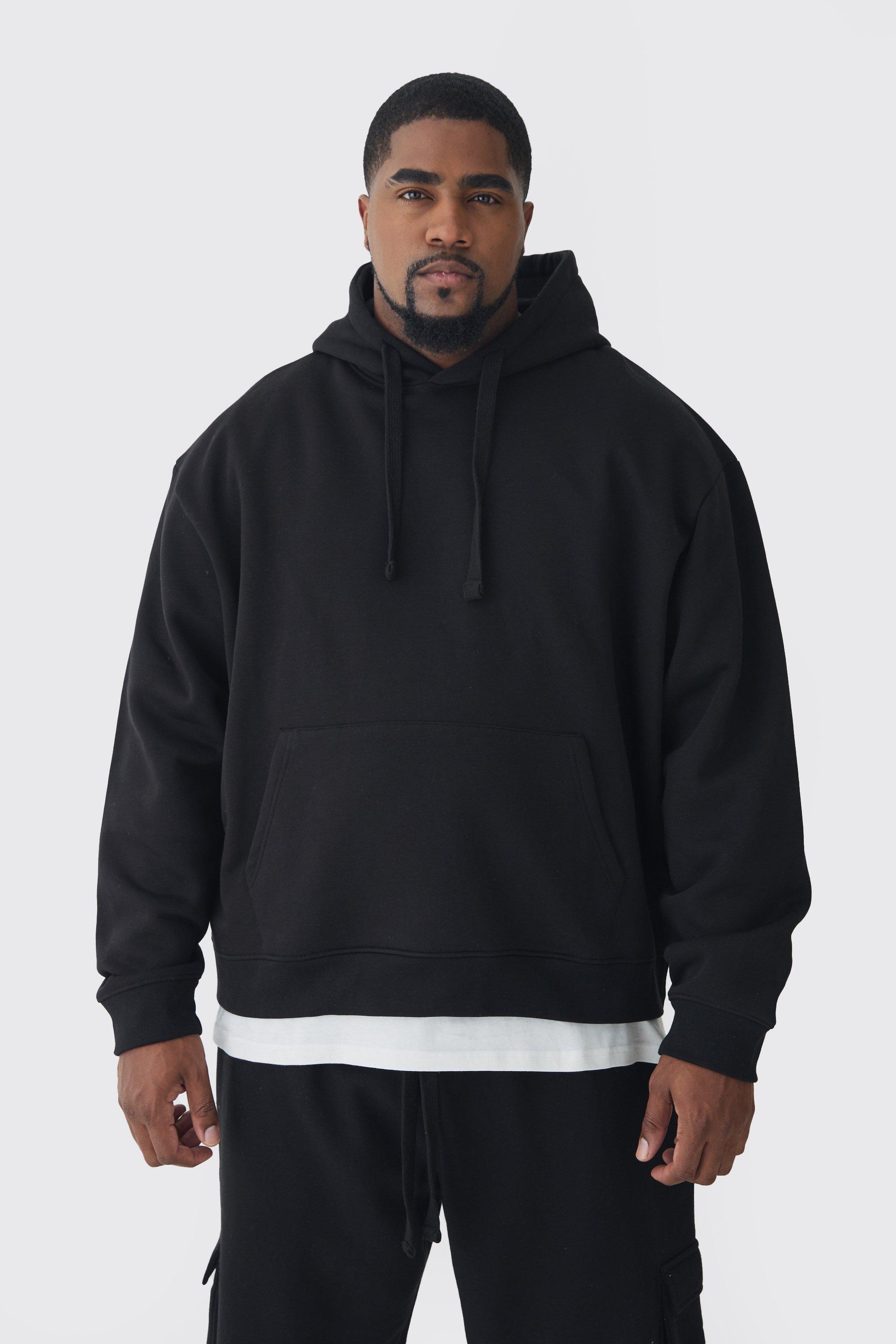 Mens 330GSM Plus Oversized Boxy Hoodie in Black, Black