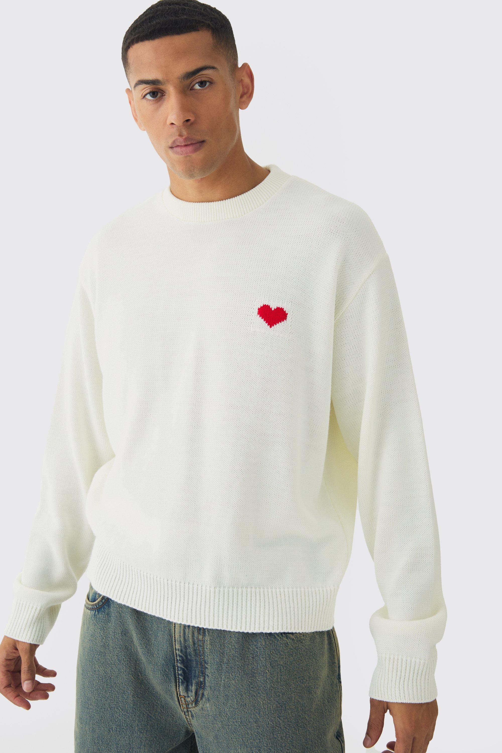 Maglione squadrato oversize a cuore, Cream