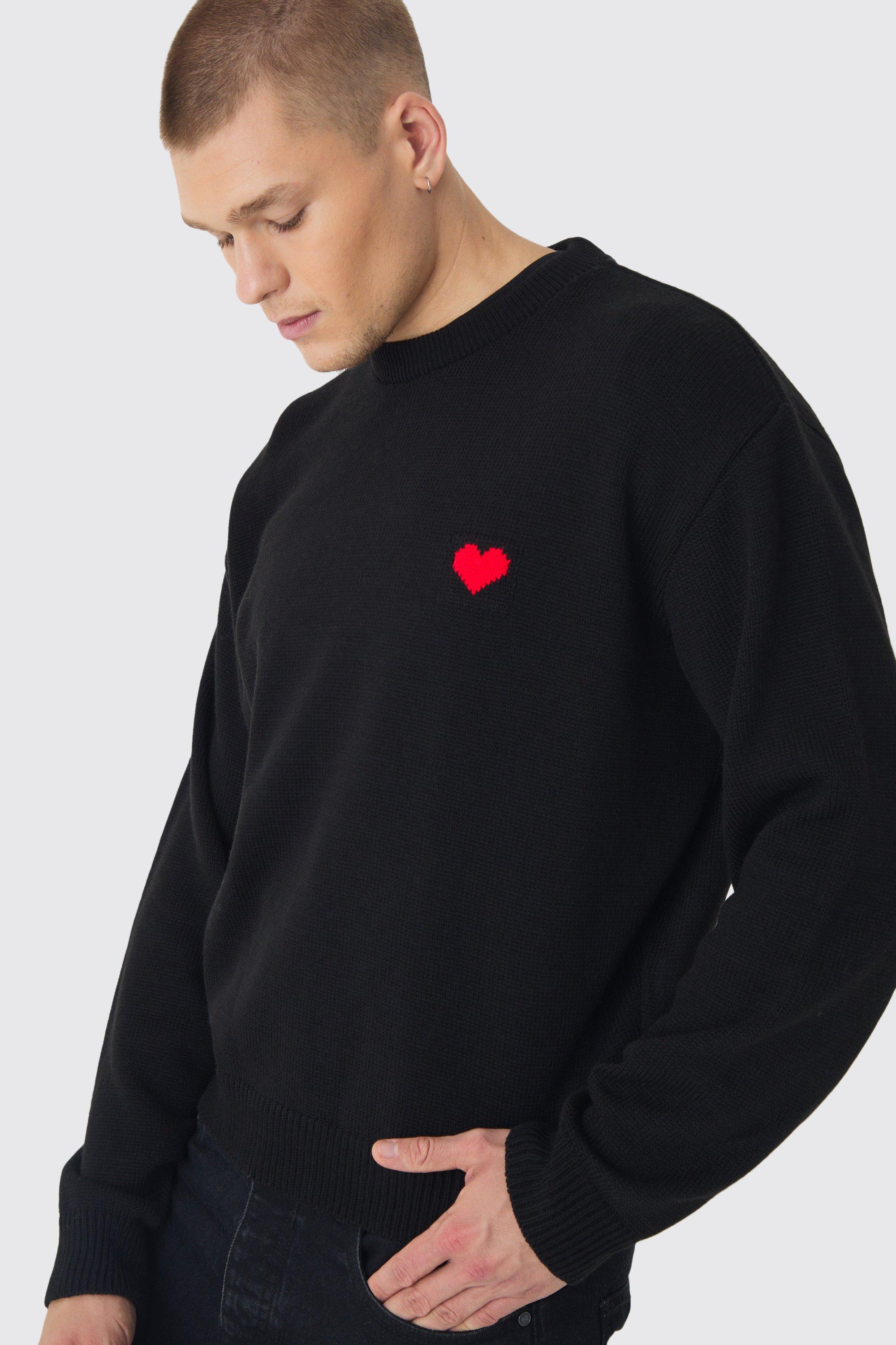 Image of Maglione squadrato oversize a cuore, Nero
