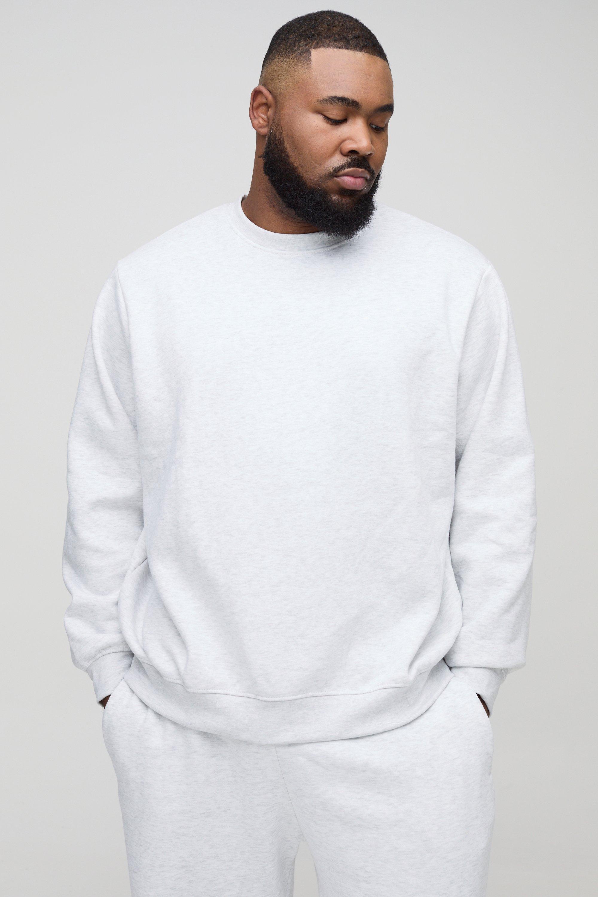 Mens 330GSM Plus Regular Fit Crew Neck Sweatshirt In Grey Marl, Grey
