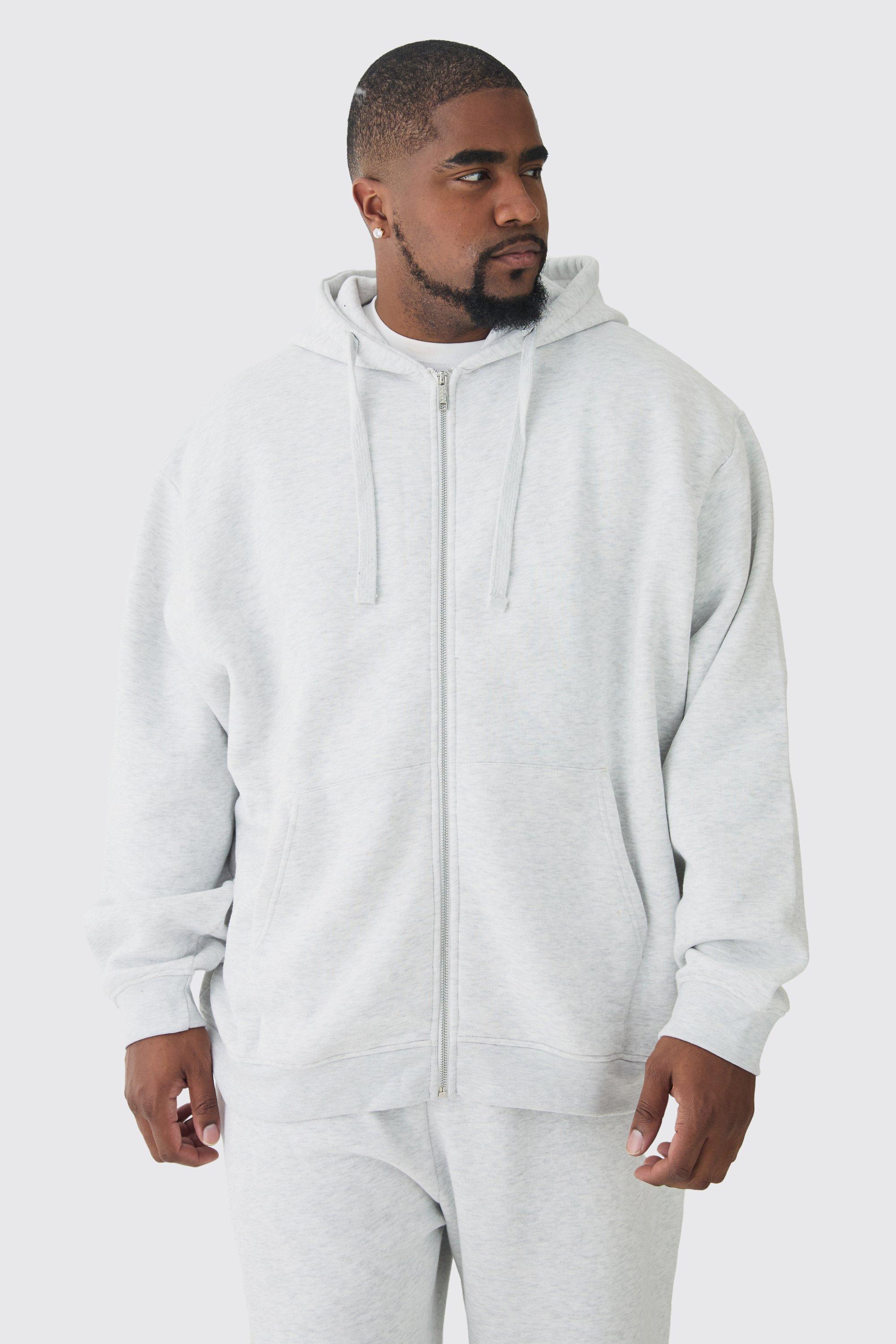 Mens 330GSM Plus Oversized Fit Zip Through Hoodie in Grey Marl, Grey