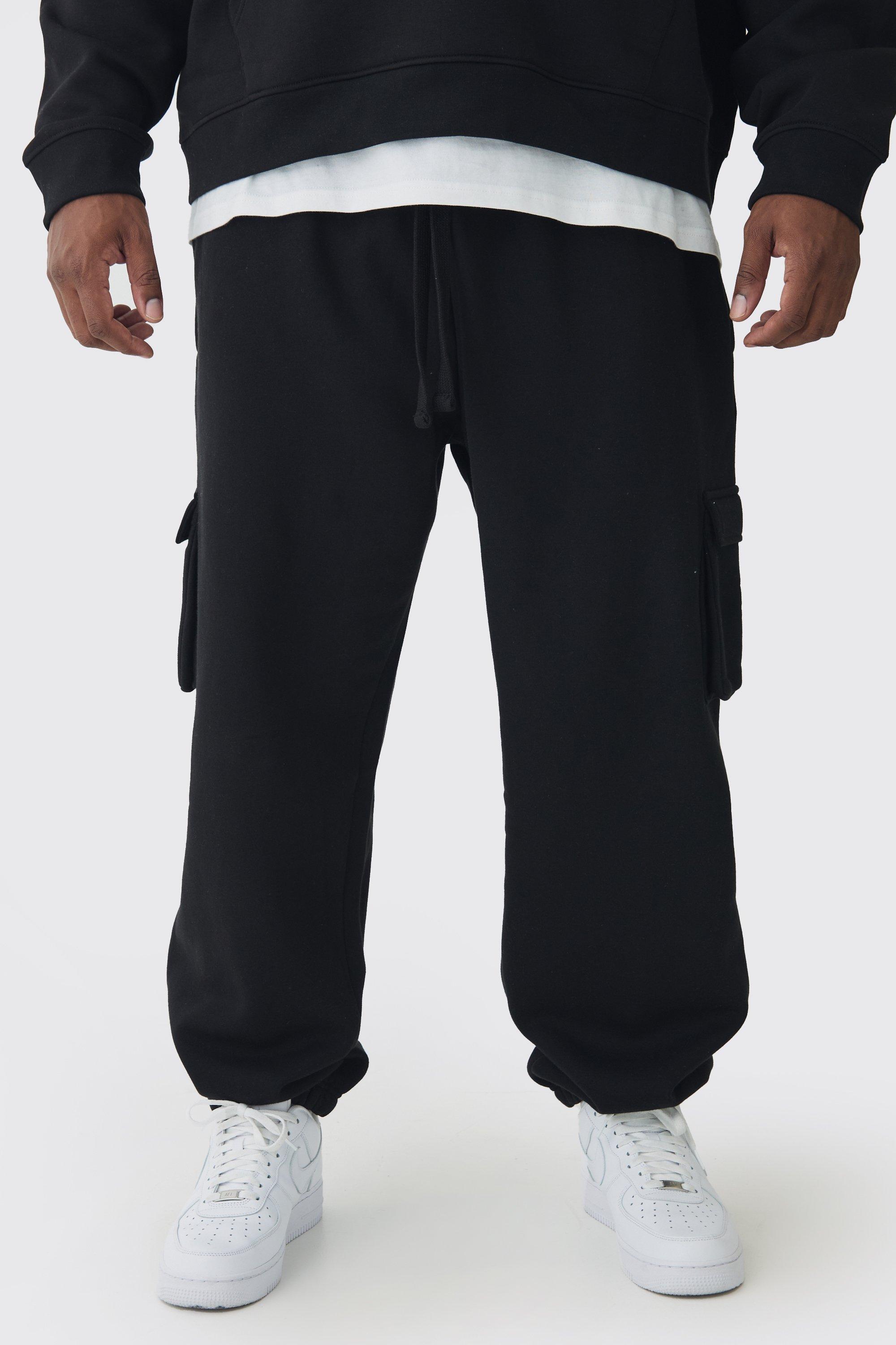 Mens 330GSM Plus Oversized Cargo Jogger In Black, Black