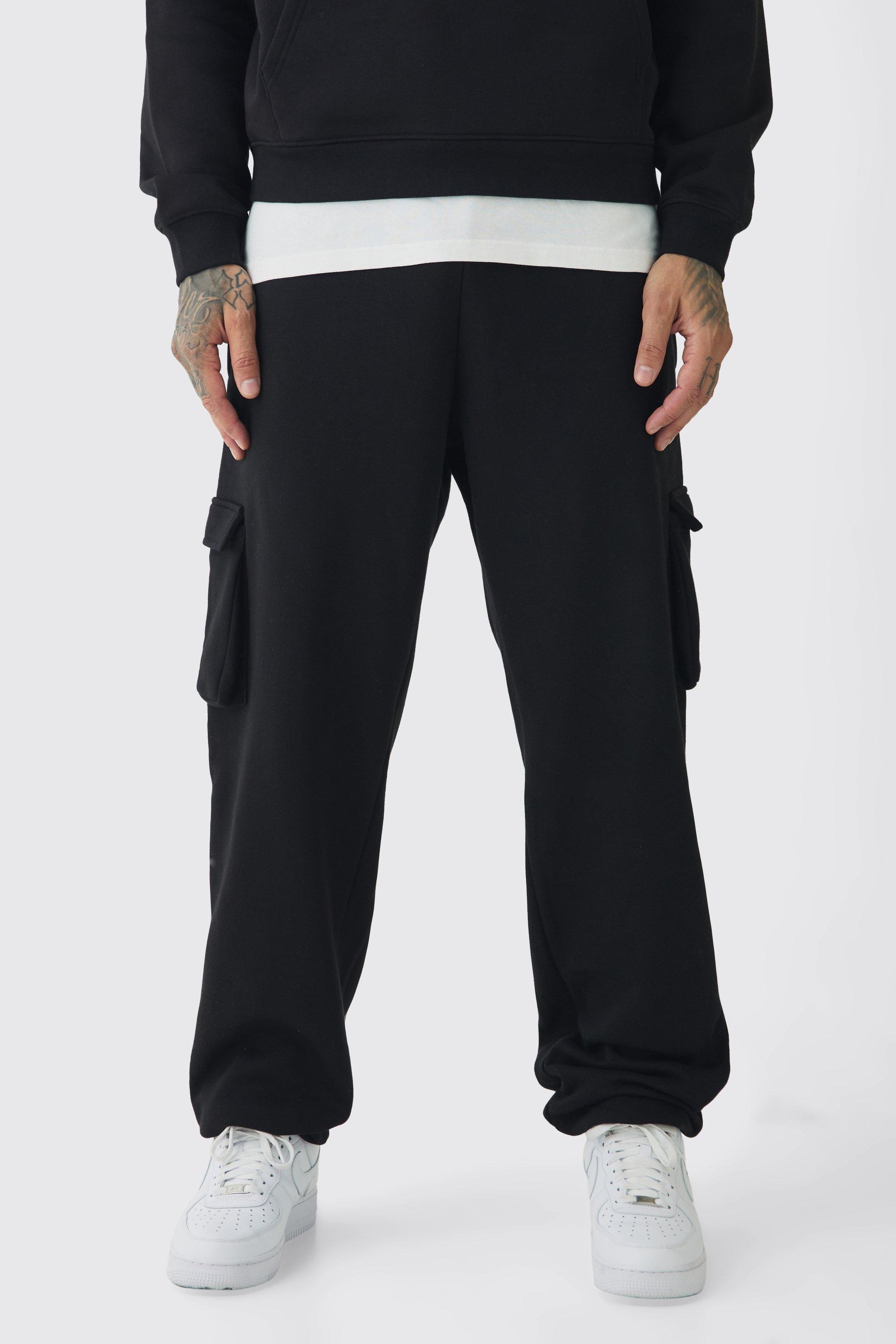 Mens 330GSM Tall Oversized Cargo Jogger In Black, Black