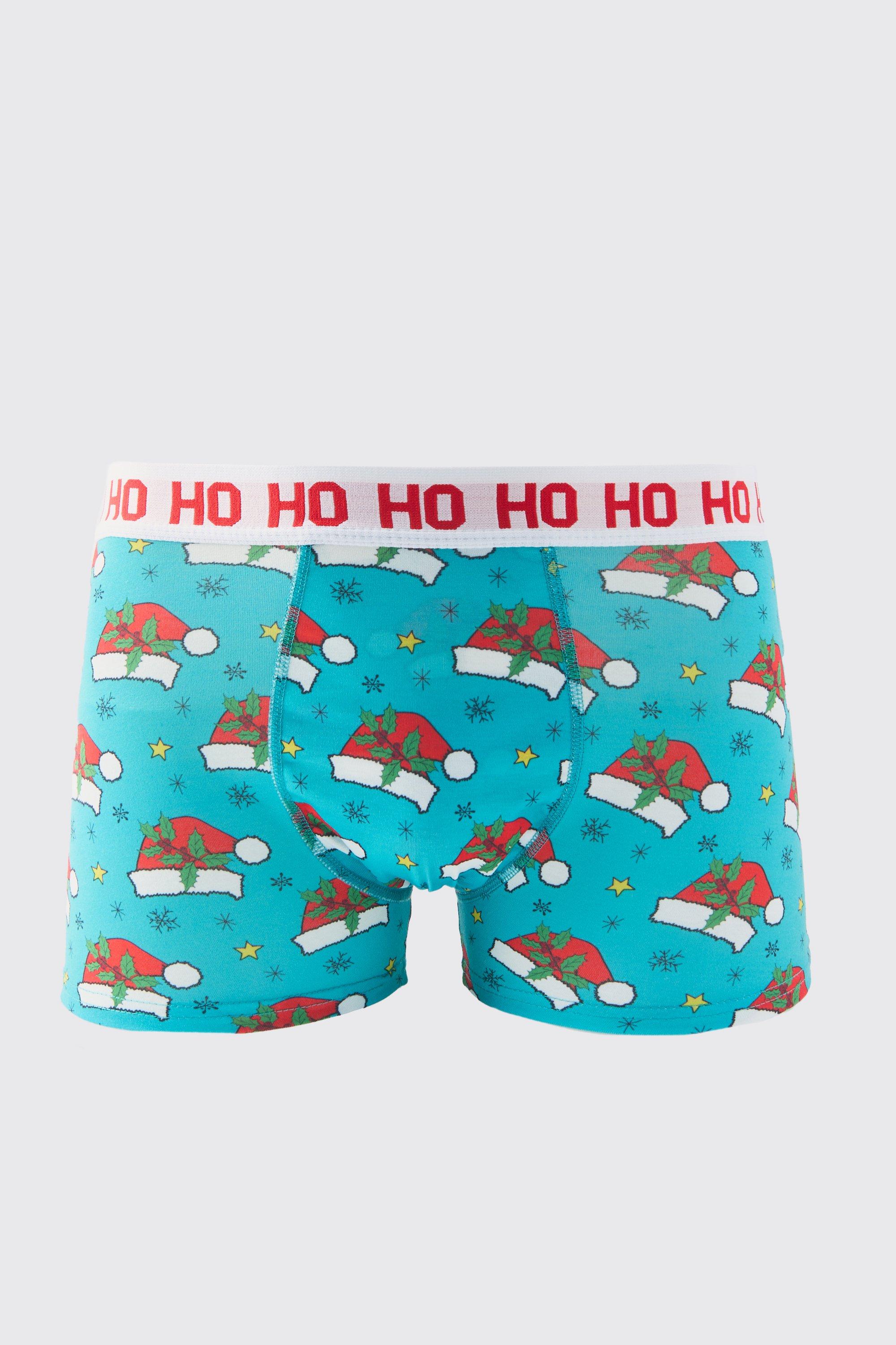 Mens Blue Christmas Hats Boxers, Blue