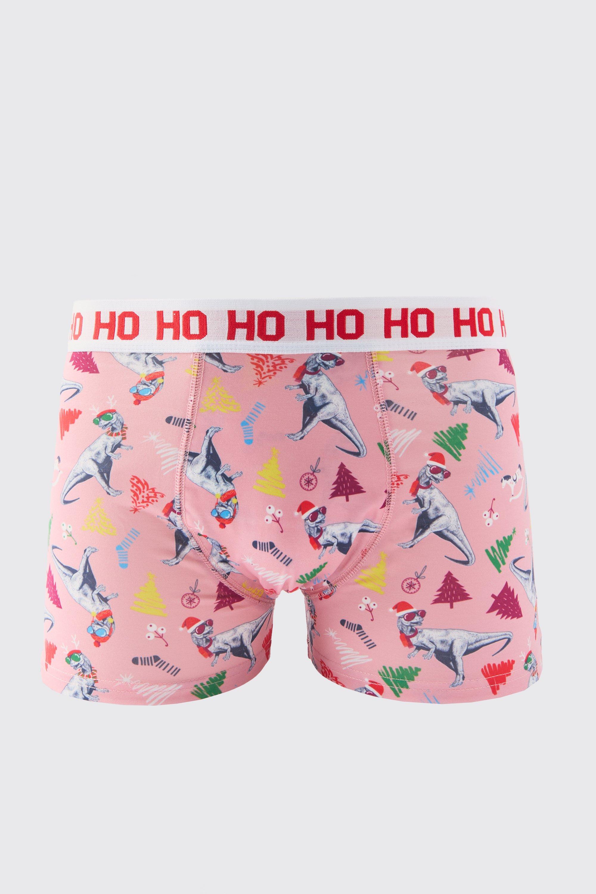 Mens Pink Christmas Dinosaur Boxers, Pink