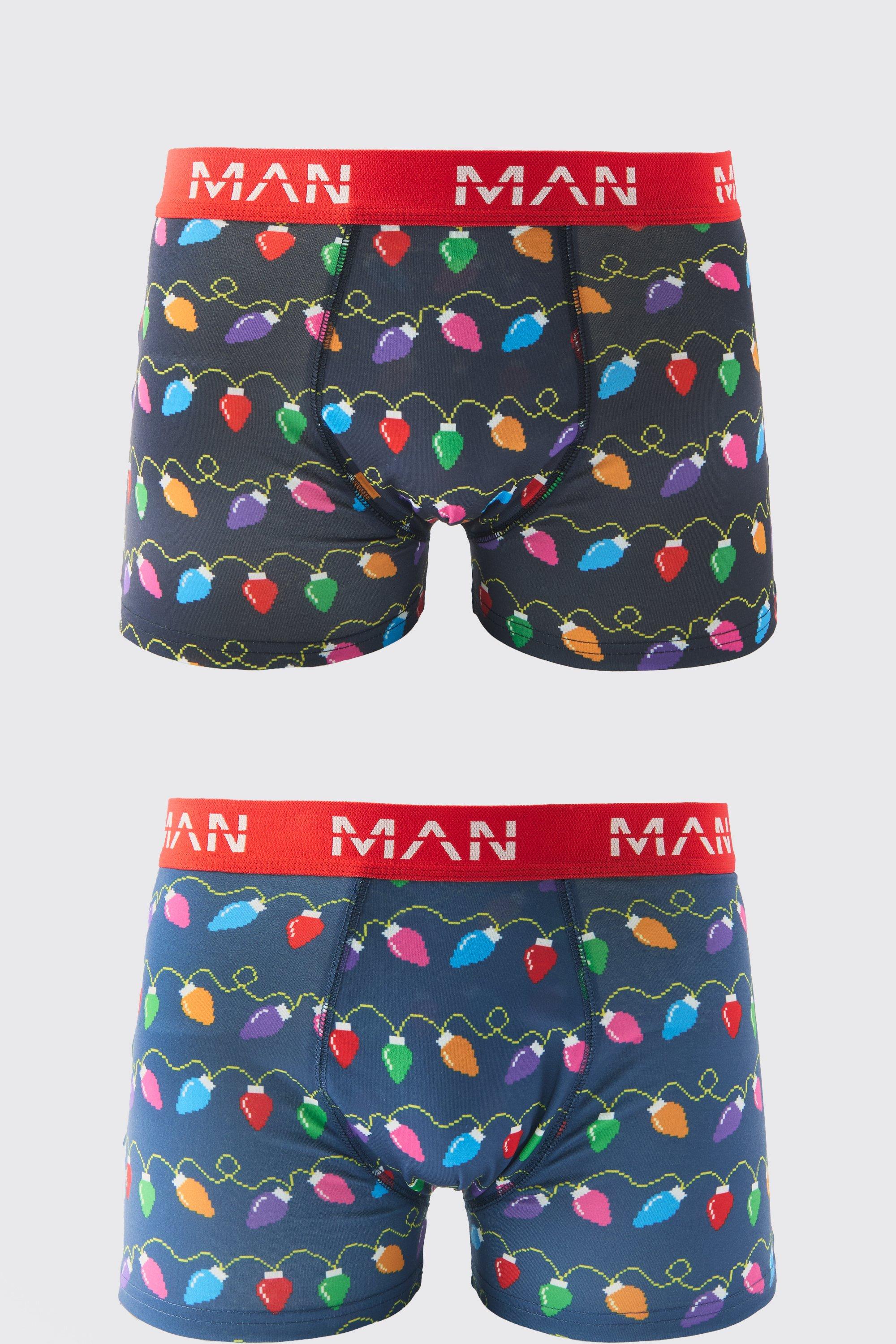 Mens Multi 2 Pack Man Christmas Lights Boxers, Multi