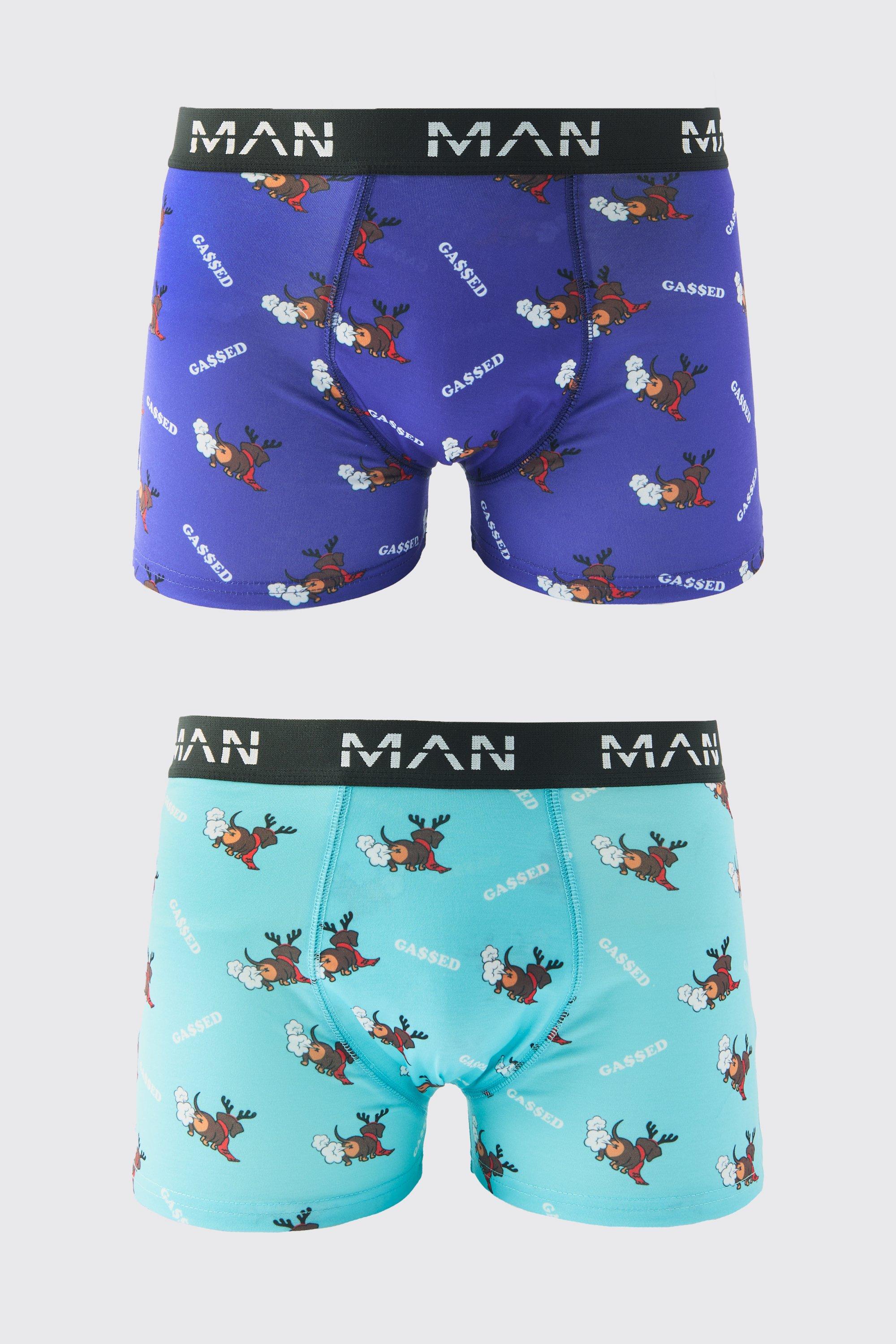 Mens Blue 2 Pack Man Rudolph Christmas Boxers, Blue