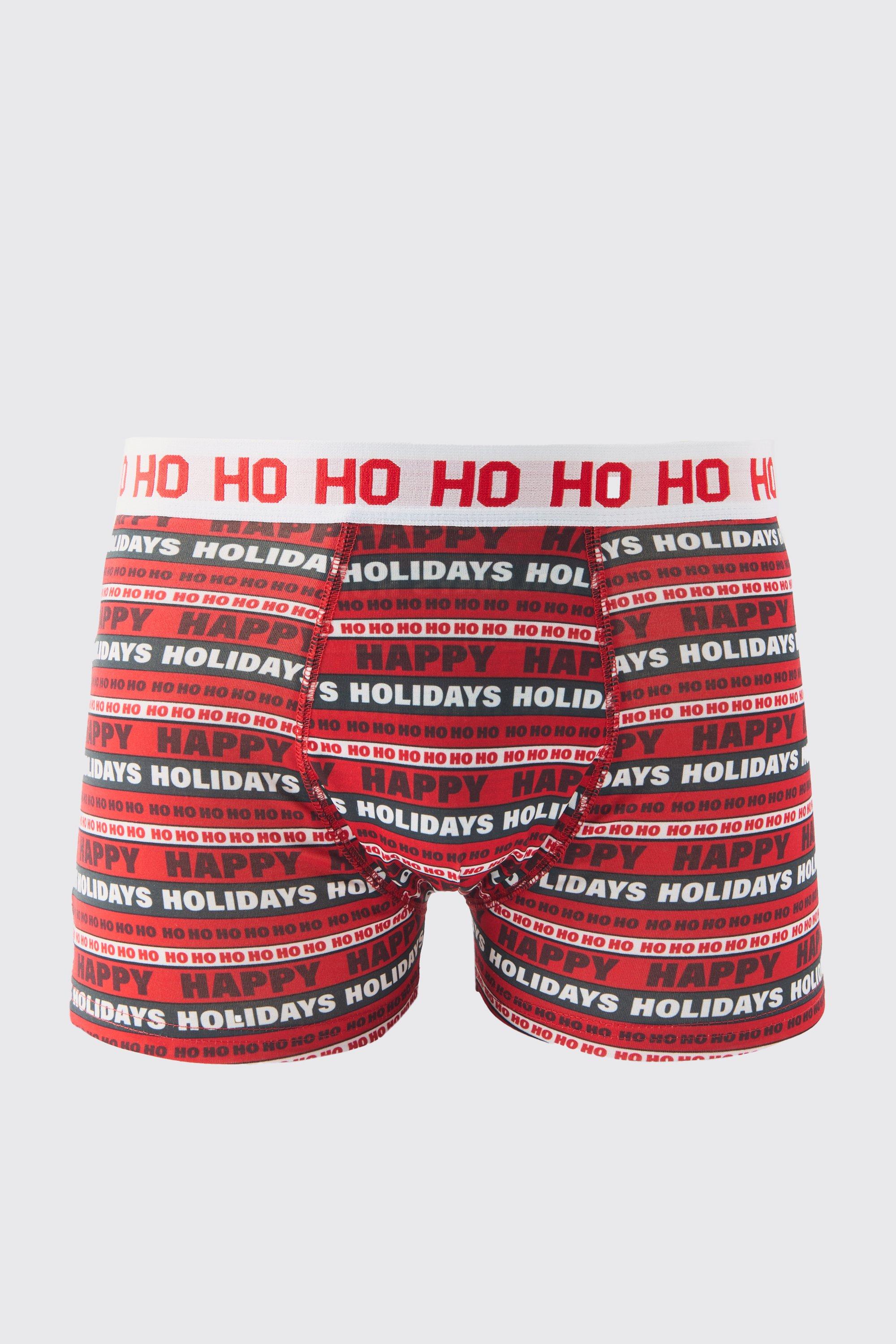 Mens Multi Man Happy Holidays Christmas Boxers, Multi