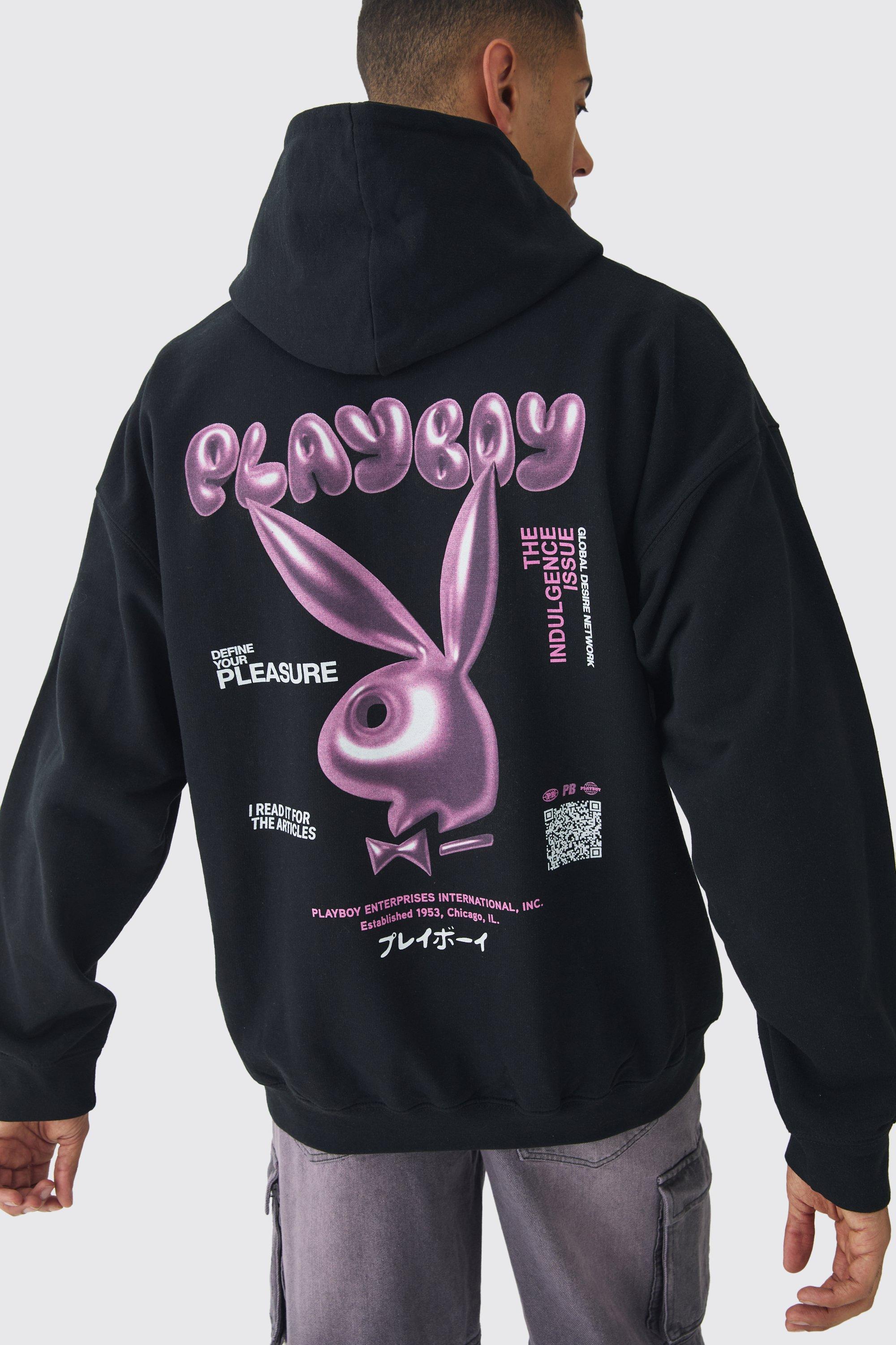 Felpa oversize ufficiale con stampa Playboy stile Varsity e cappuccio, Nero