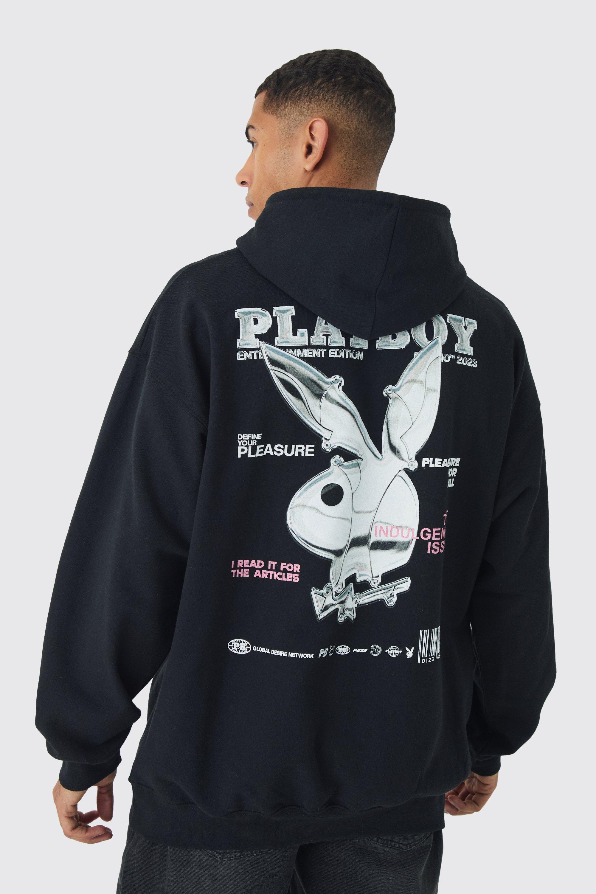 Image of Felpa oversize ufficiale con stampa Playboy stile Varsity e cappuccio, Nero