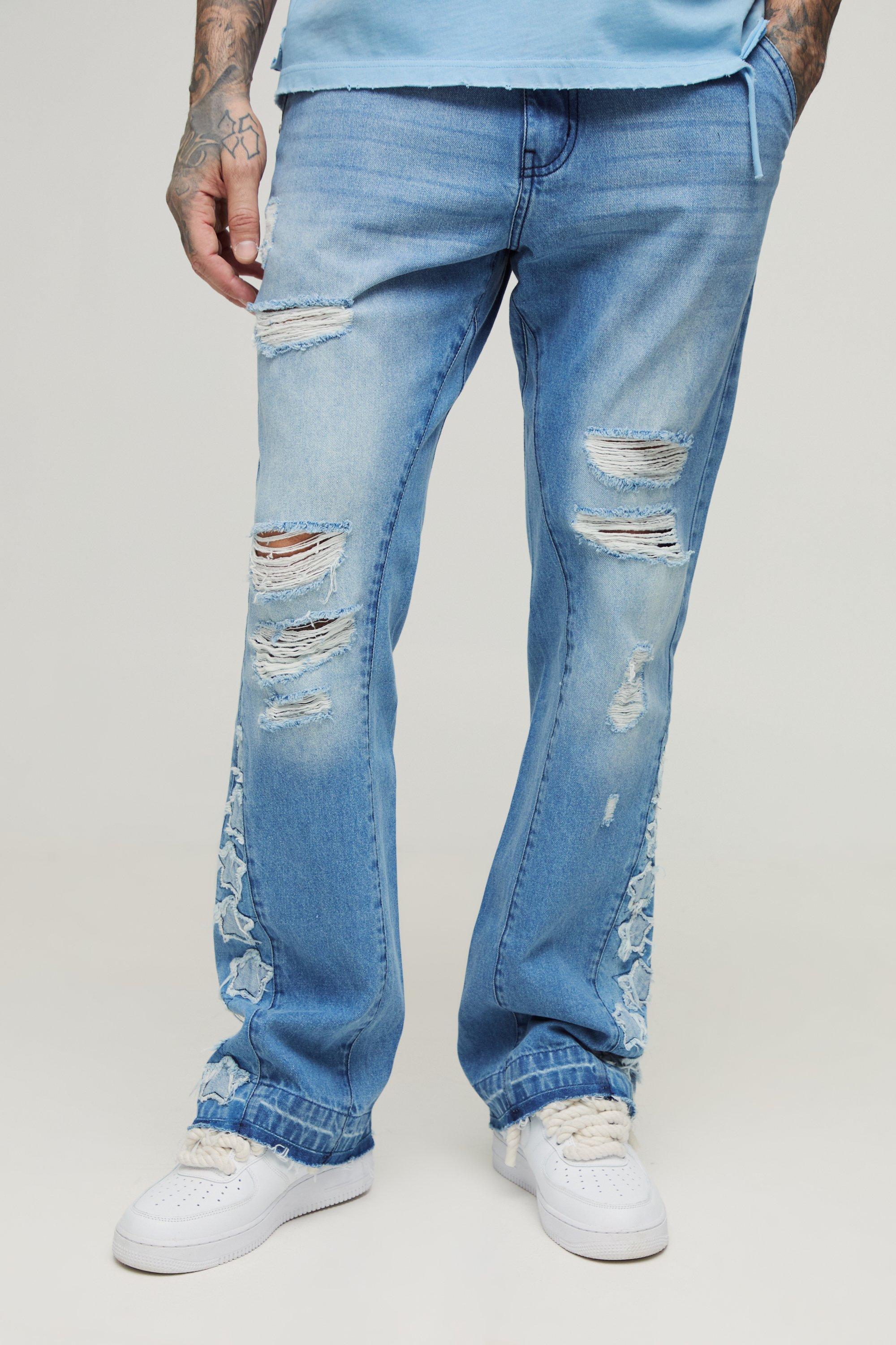 Jeans a zampa Tall effetto smagliato con applique a stella, inserti a effetto consumato, Azzurro