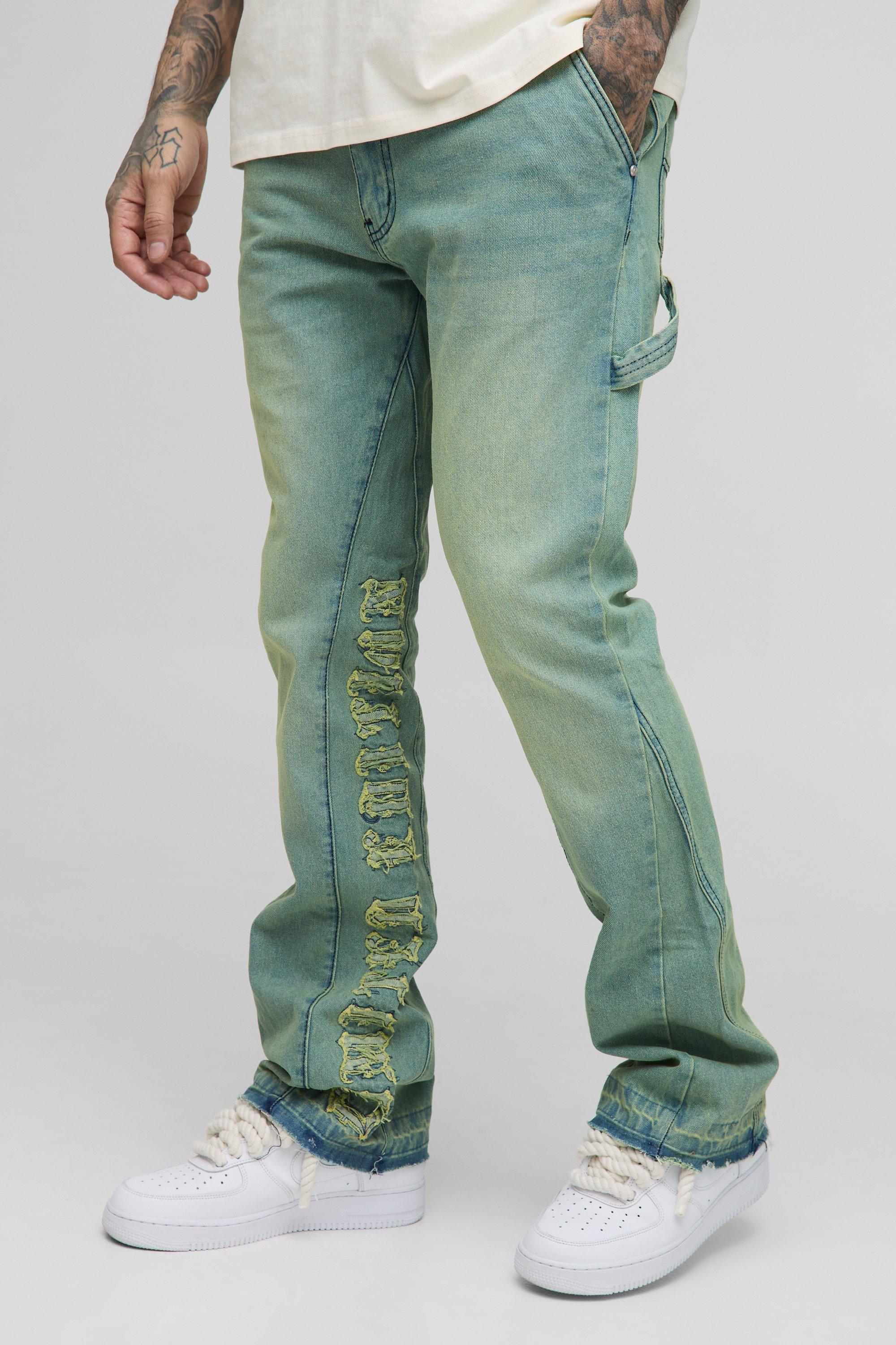 Jeans a zampa Tall Slim Fit con applique colorate e inserti interni, Verde