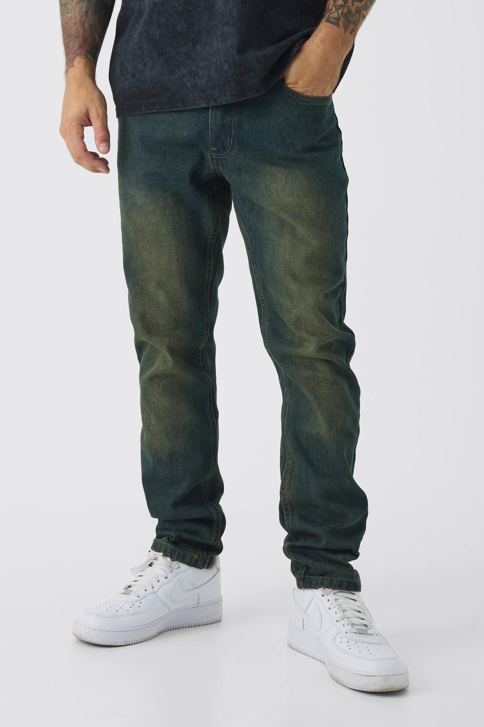 Jeans Slim Fit in denim rigido vintage colorato, Azzurro
