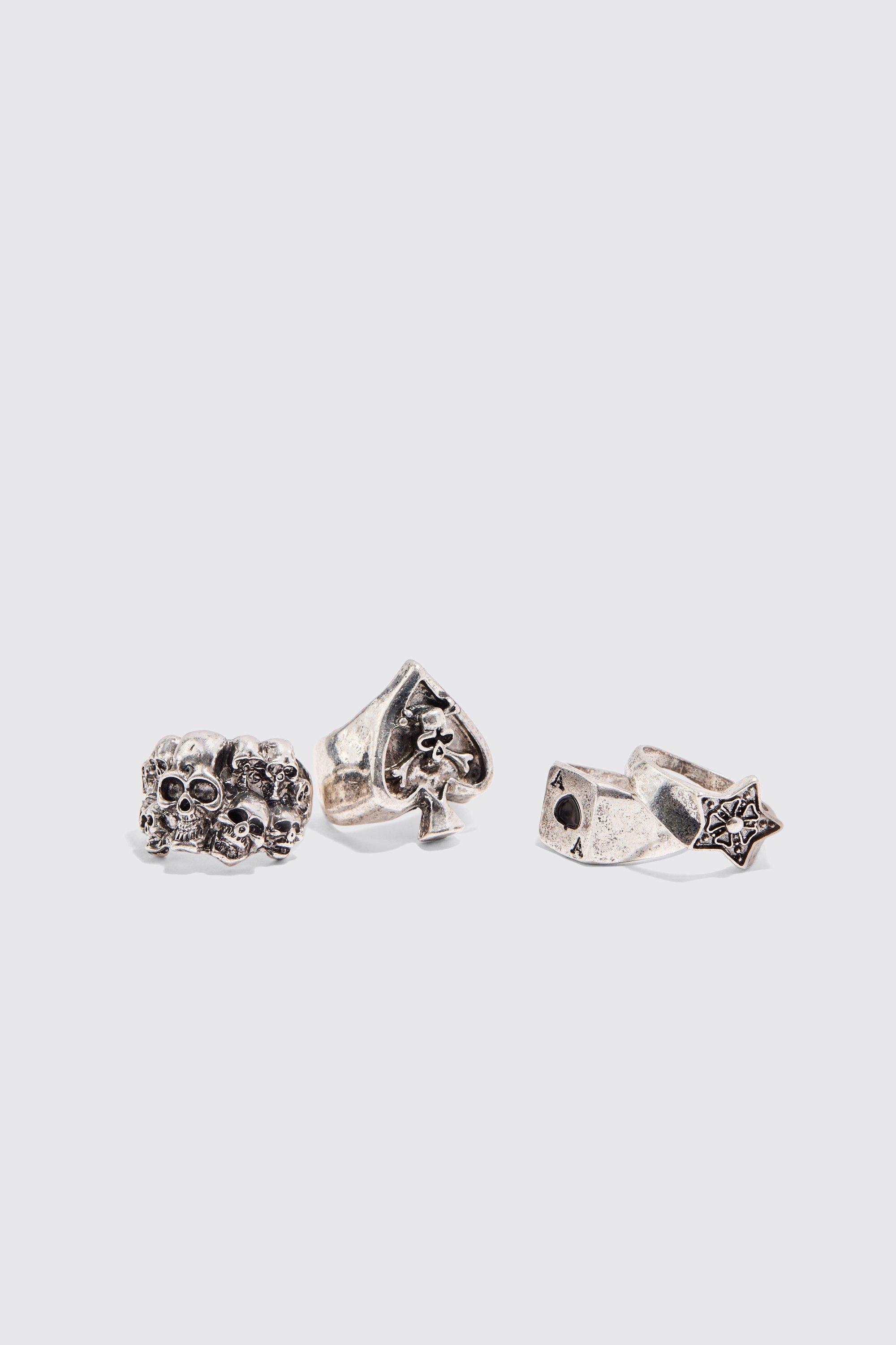 Anelli stile Casinò in argento - set di 4 paia, Grigio
