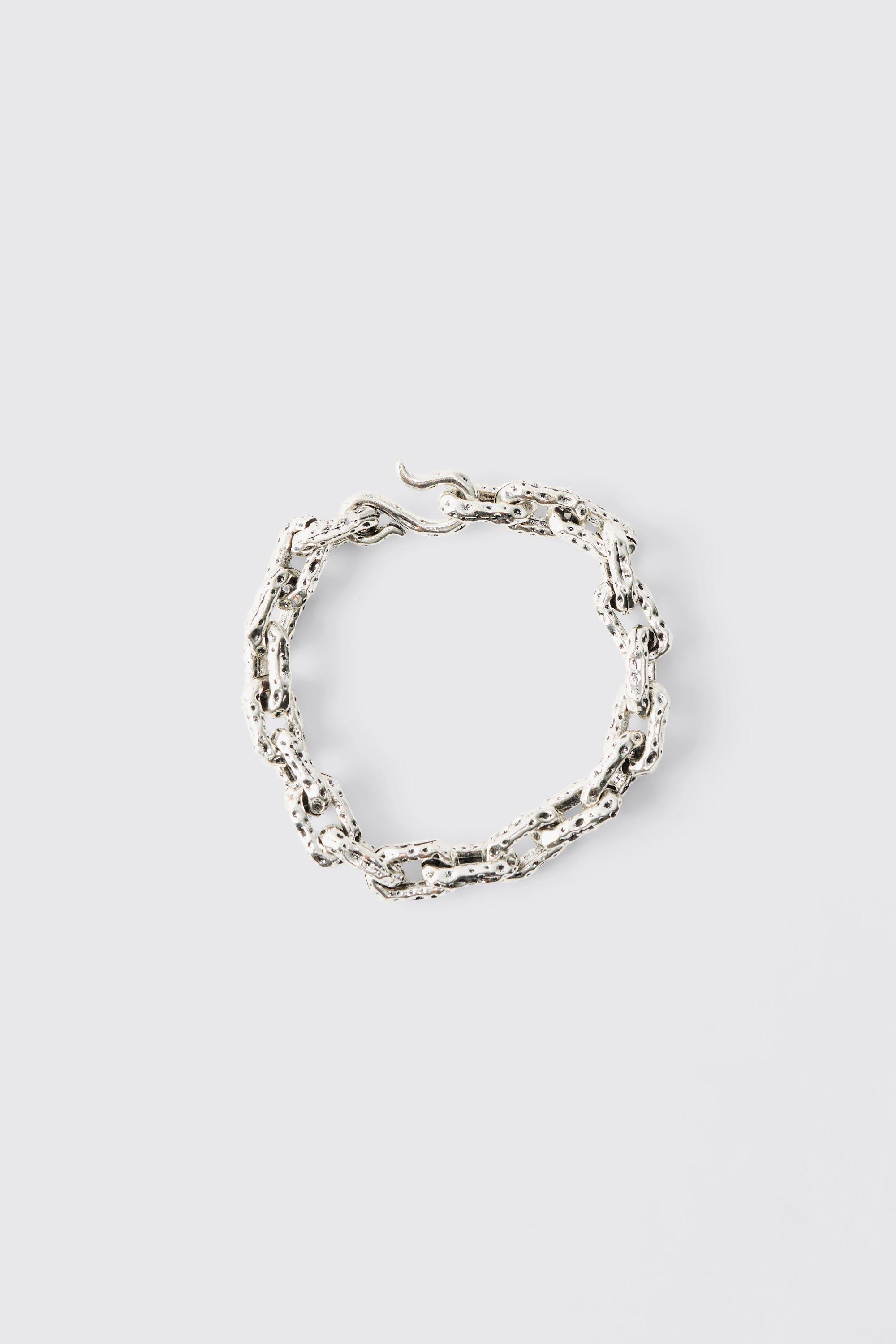 Mens Grey Chunky Link Chain Bracelet in Silver, Grey