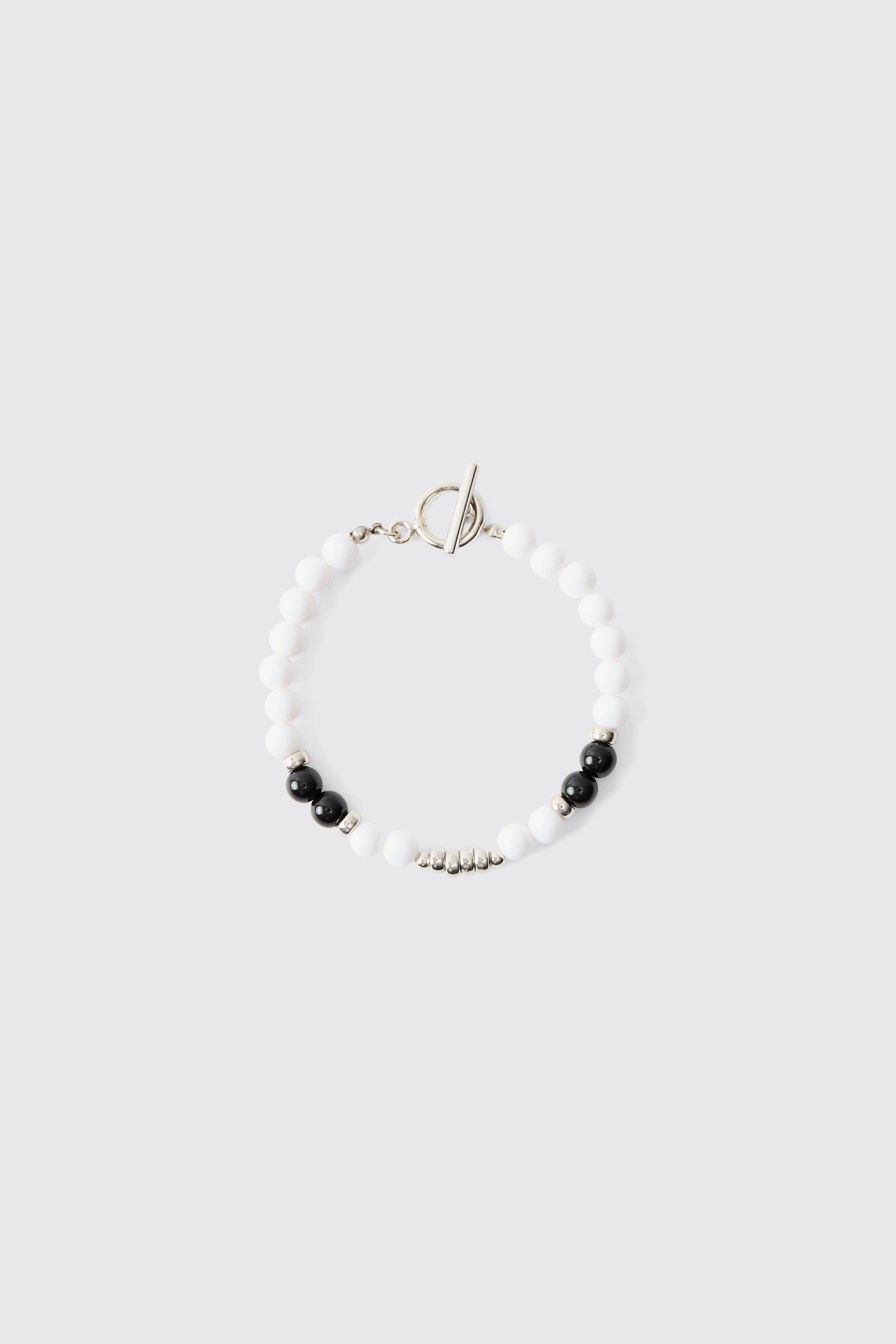 Mens Pearl Bead Bracelet in White, White