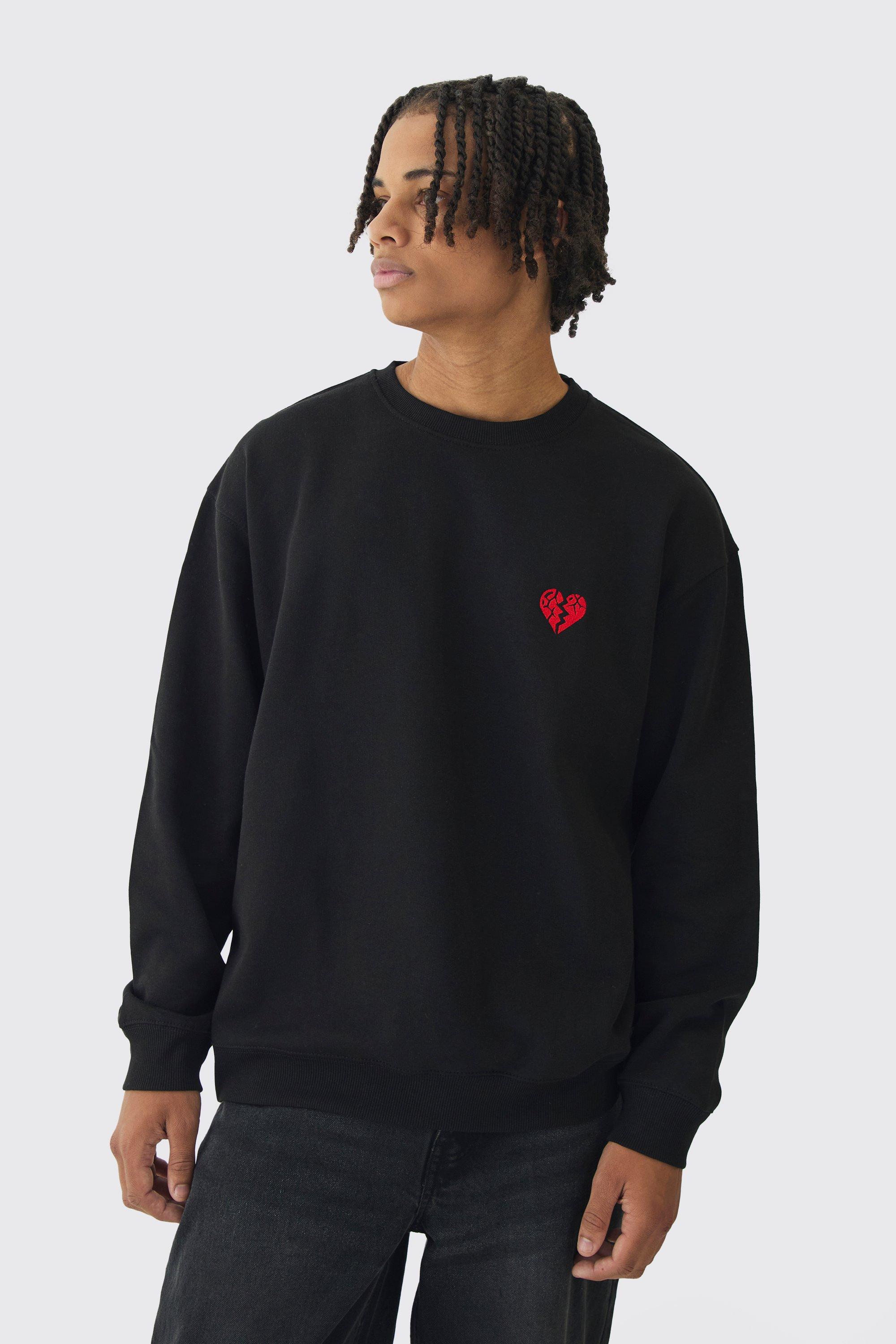 Mens Black Oversized Broken Heart Sweatshirt, Black