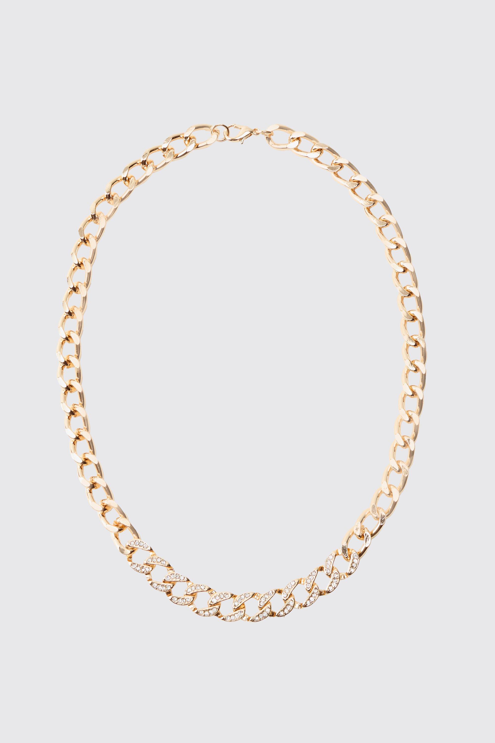 Mens Metallics Iced Chain Necklace, Metallics