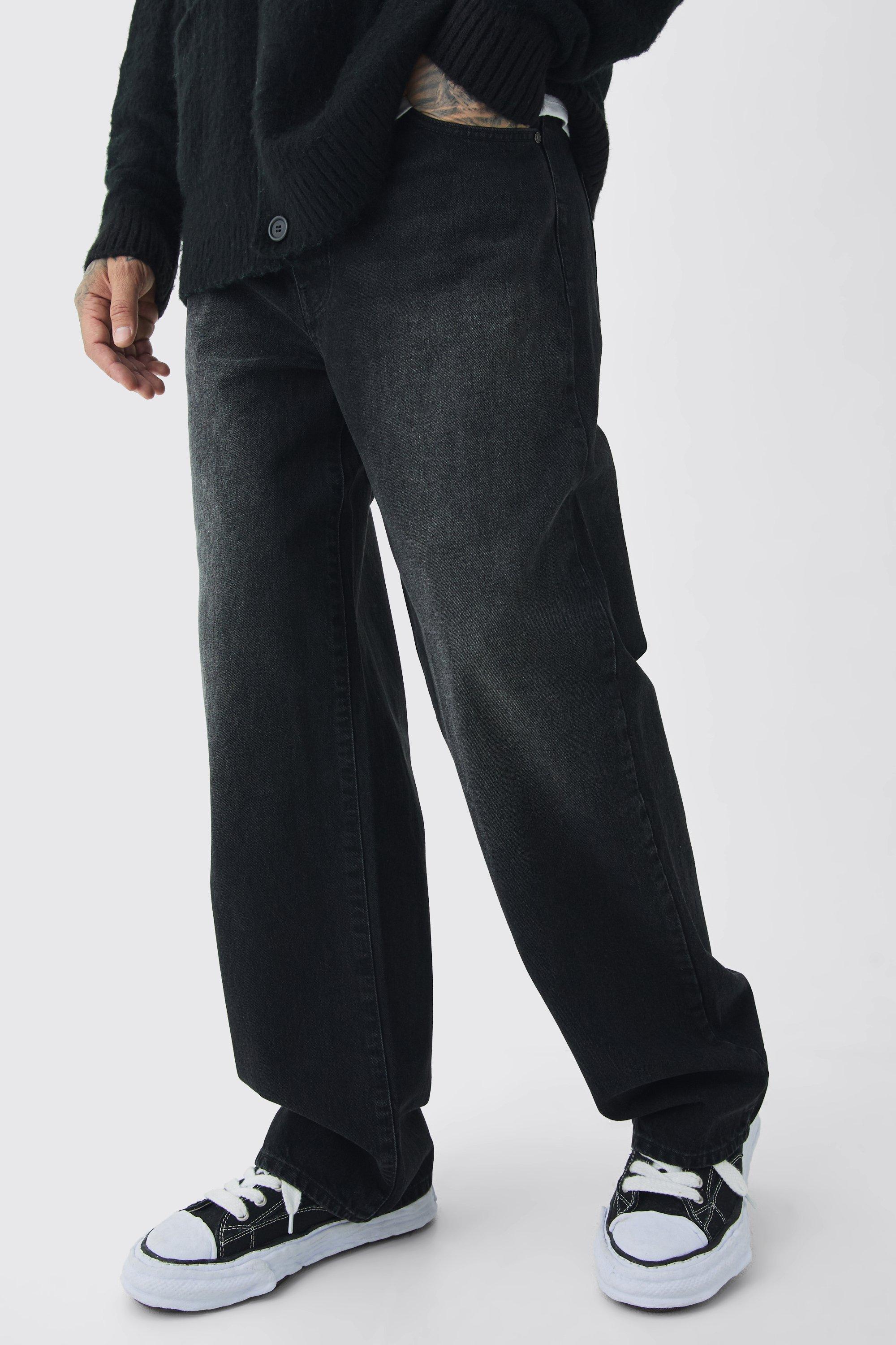 Jeans Tall extra comodi in denim rigido con doppia fascia in vita, Nero