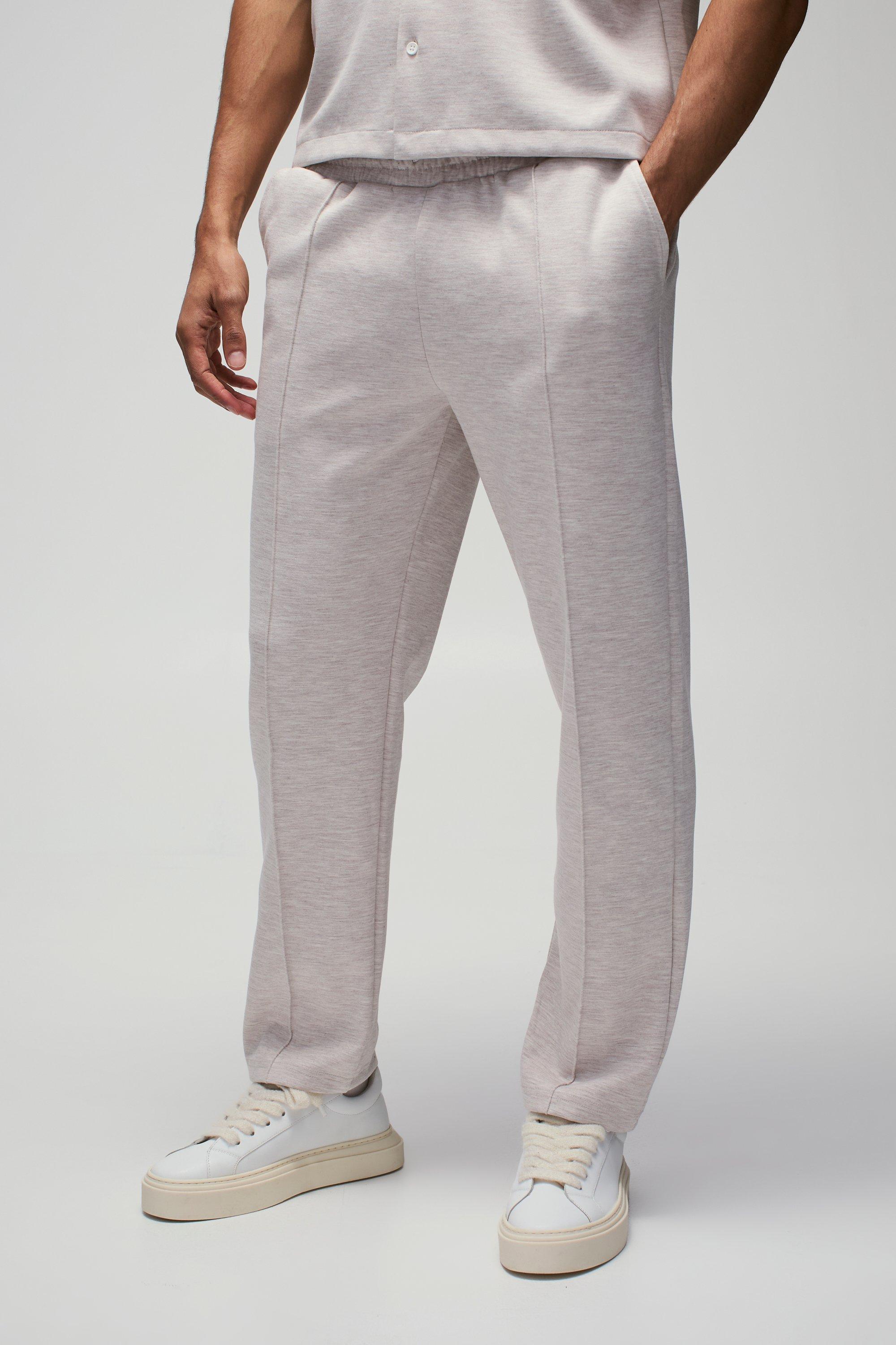Pantaloni affusolati in Scuba in mélange con nervature elasticizzate in vita, Cream