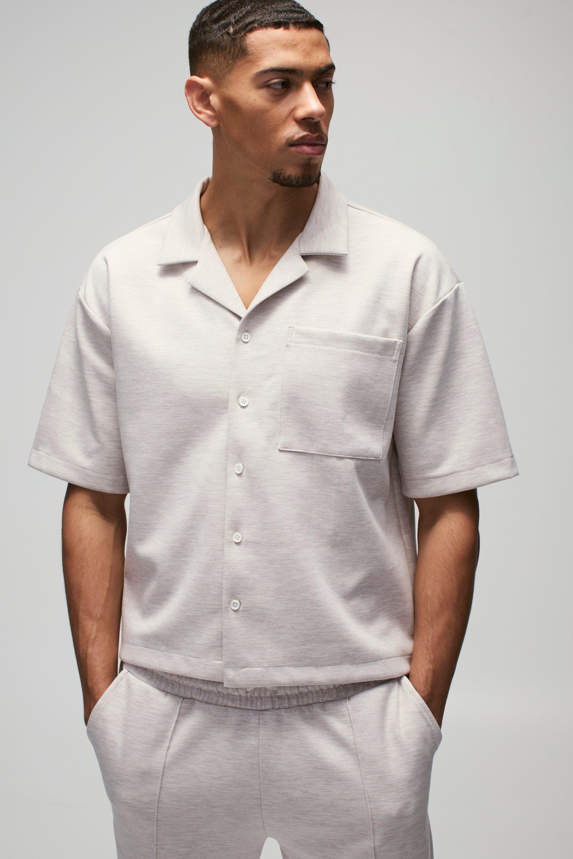 Camicia squadrata oversize in Scuba in mélange, Cream