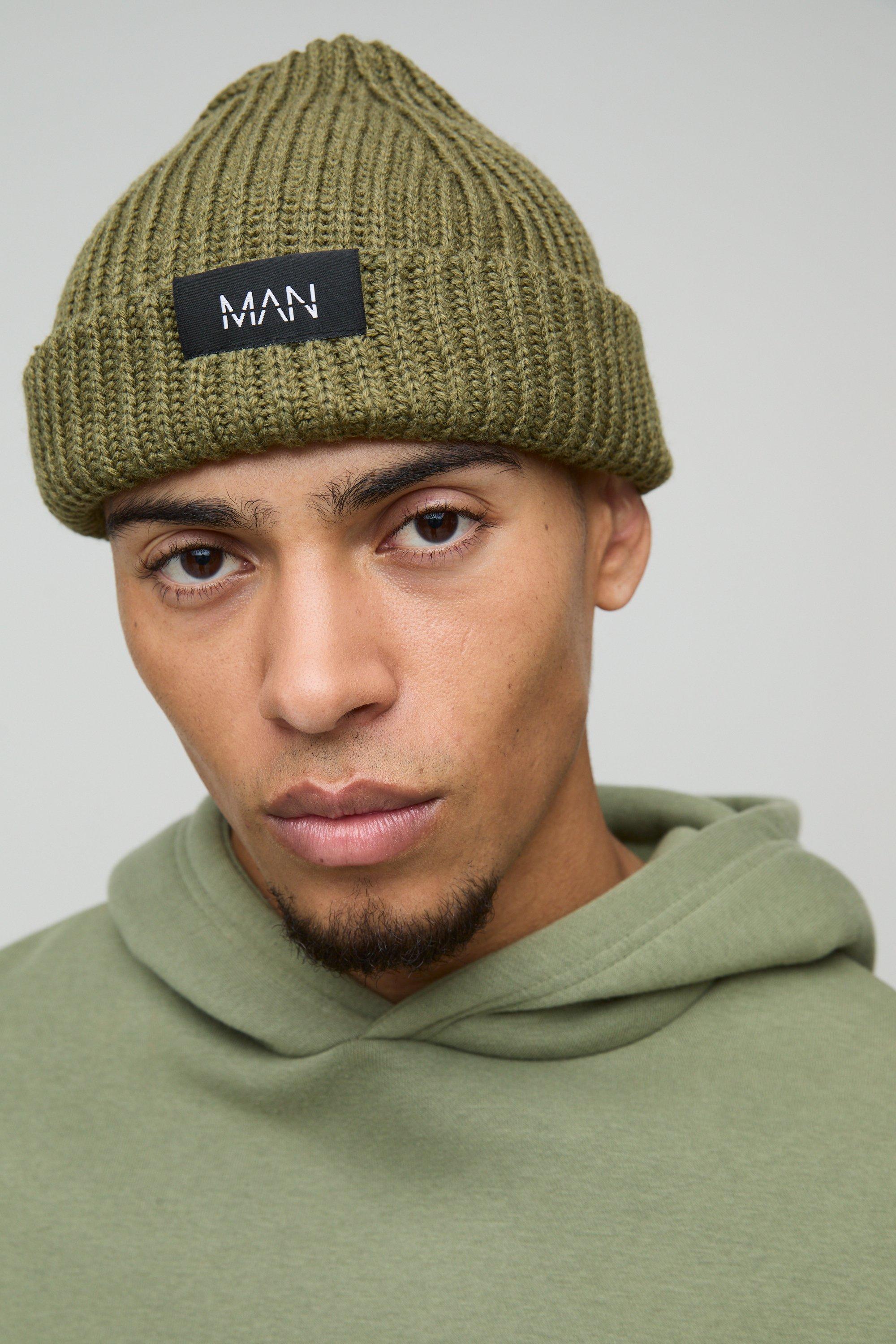 Mens Green Man Tab Beanie, Green