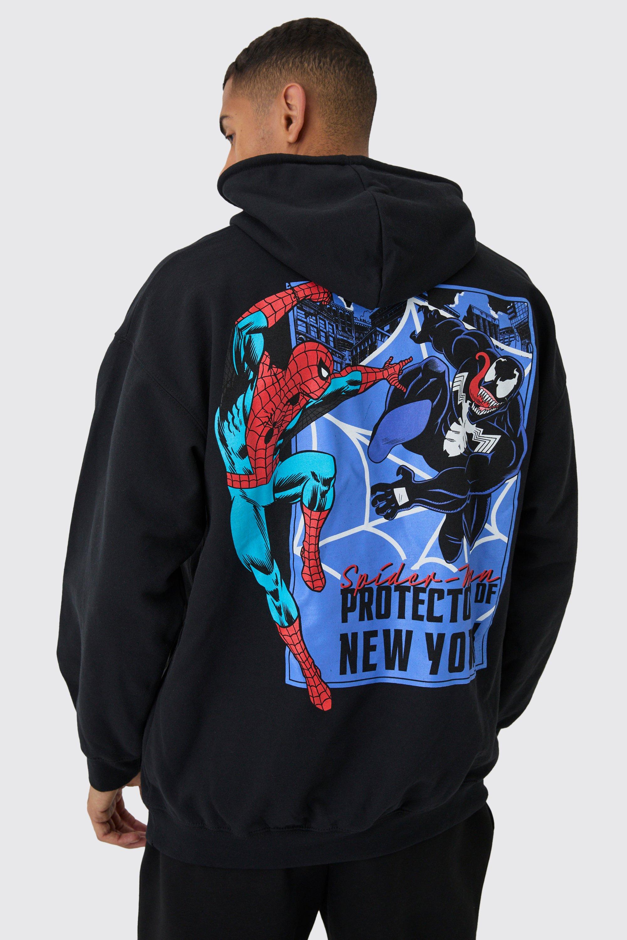 Mens Black Oversized Marvel Spiderman Venom License Print Hoodie, Black