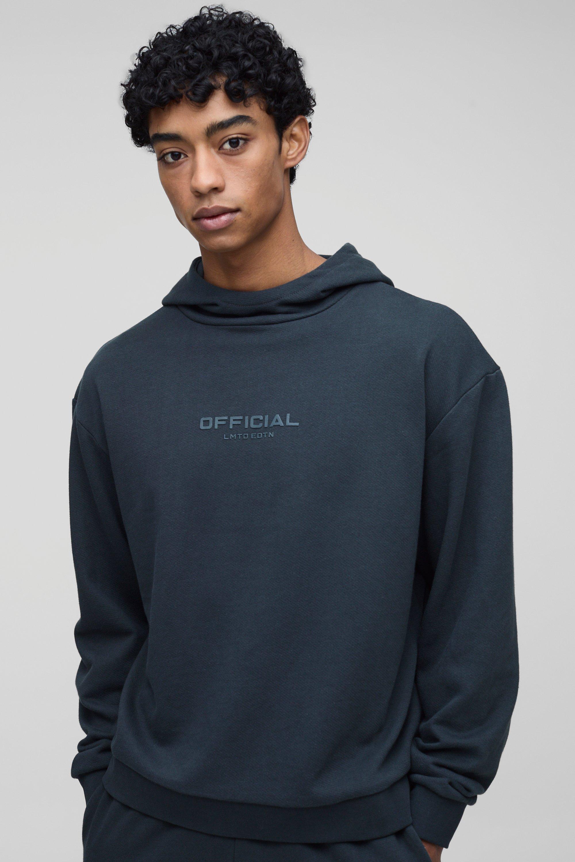 Mens Grey Oversized Boxy Funnel Neck Hoodie, Grey