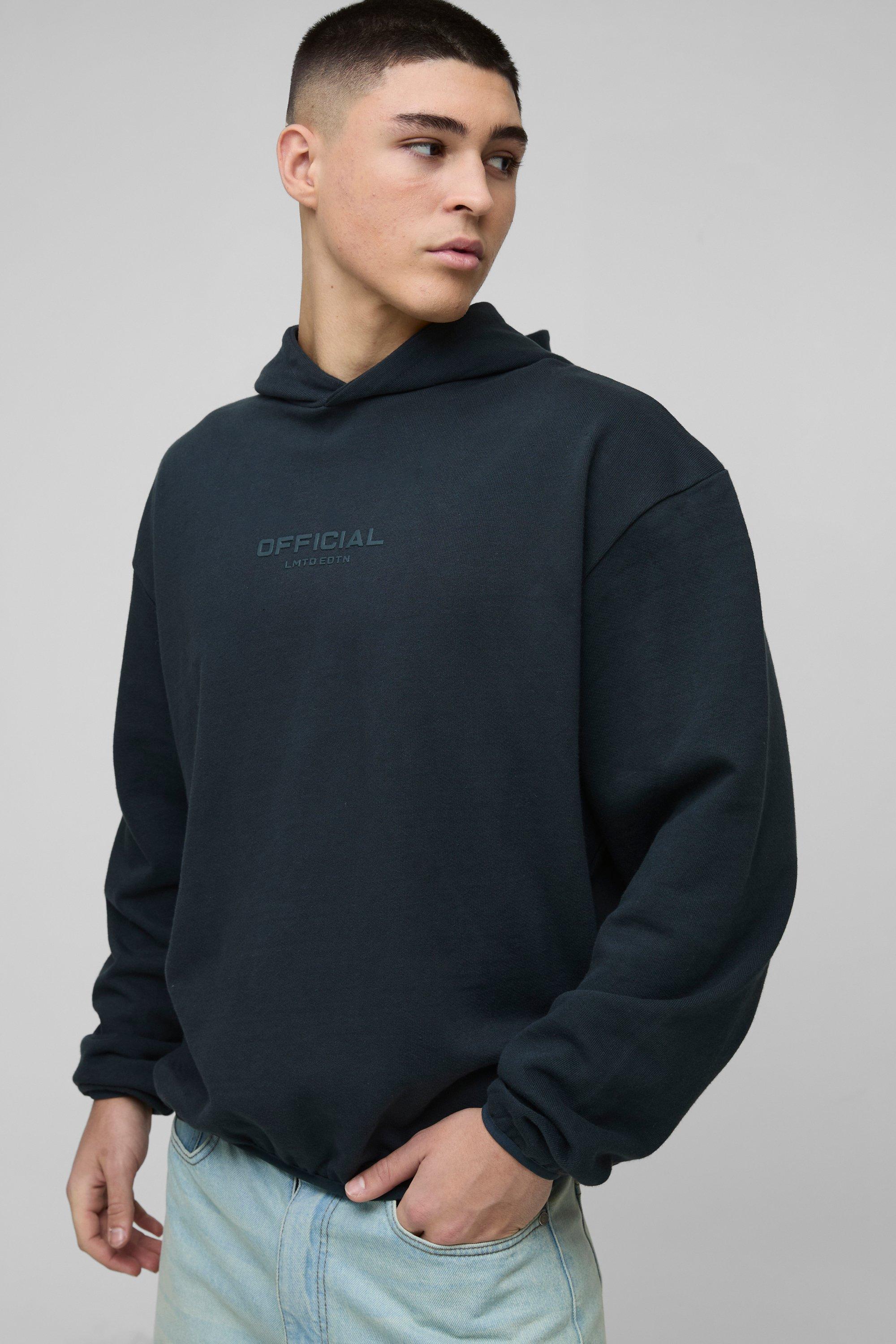 Felpa squadrata oversize pesante con cappuccio, Grigio