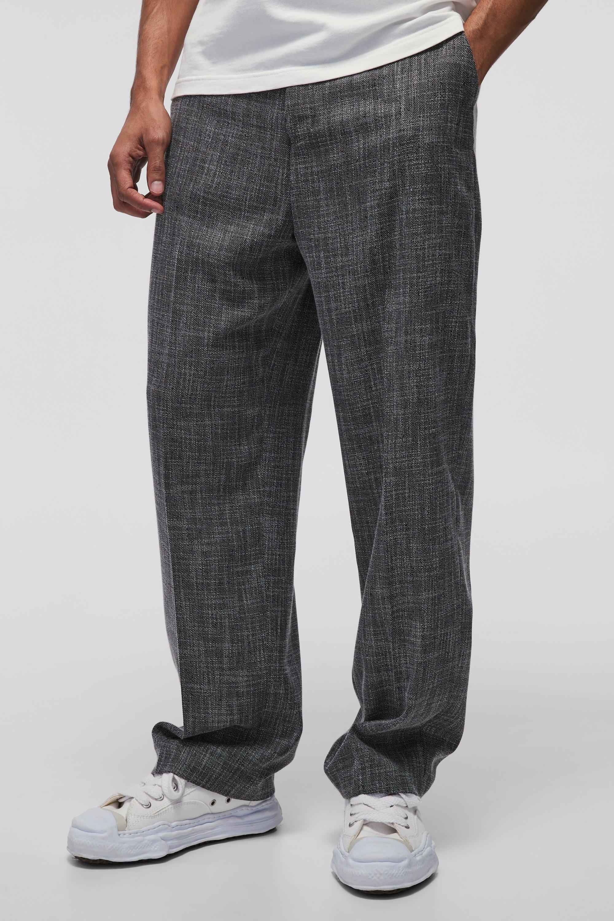 Pantaloni sartoriali rilassati con trama in vita fissa, Grigio